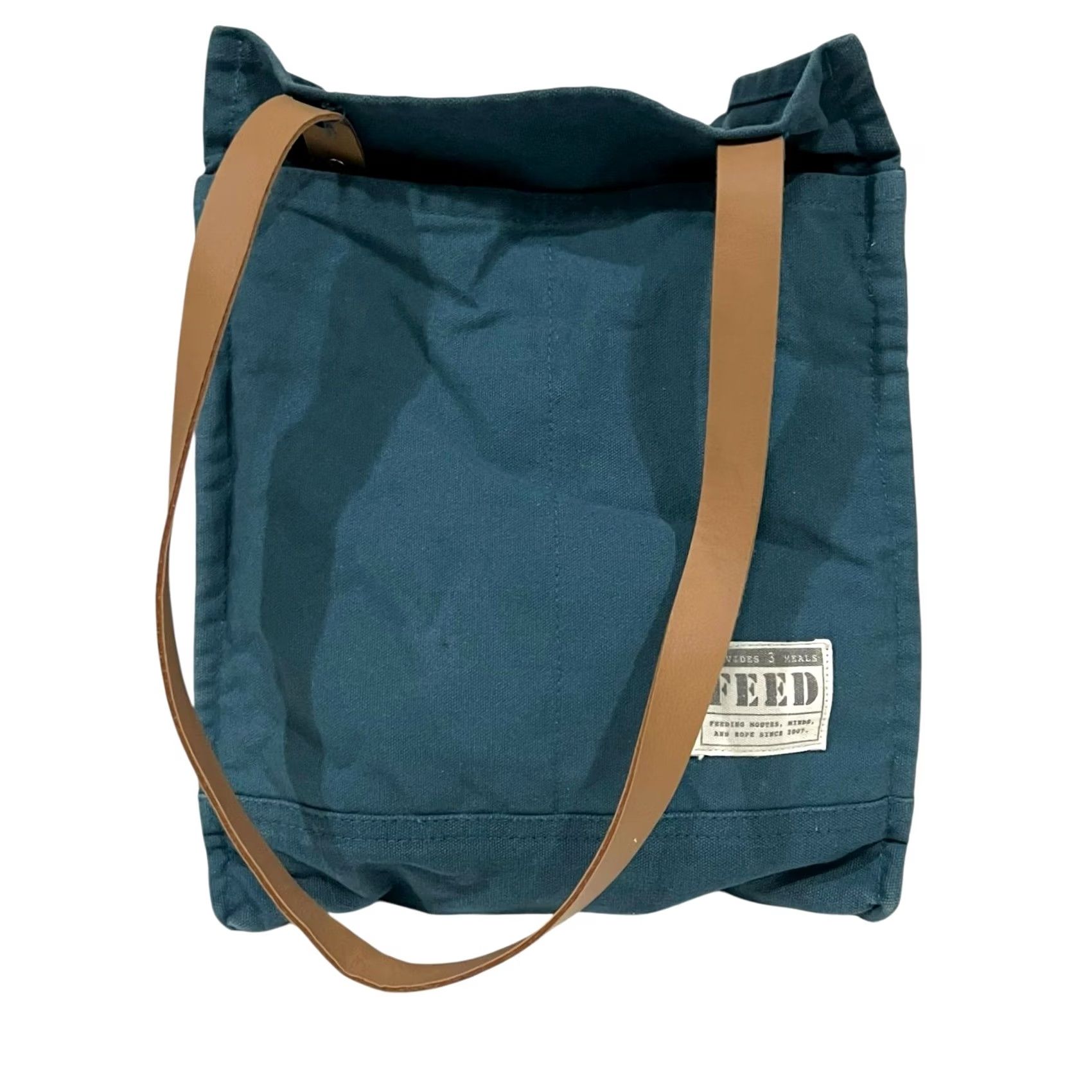 Market FEED Project Canvas Market Tote Shoulder Bag Blue with Leather Straps Unisex Adults Tote Cotton Canvas Leather Straps Size ONE SIZE - 2 Thumbnail