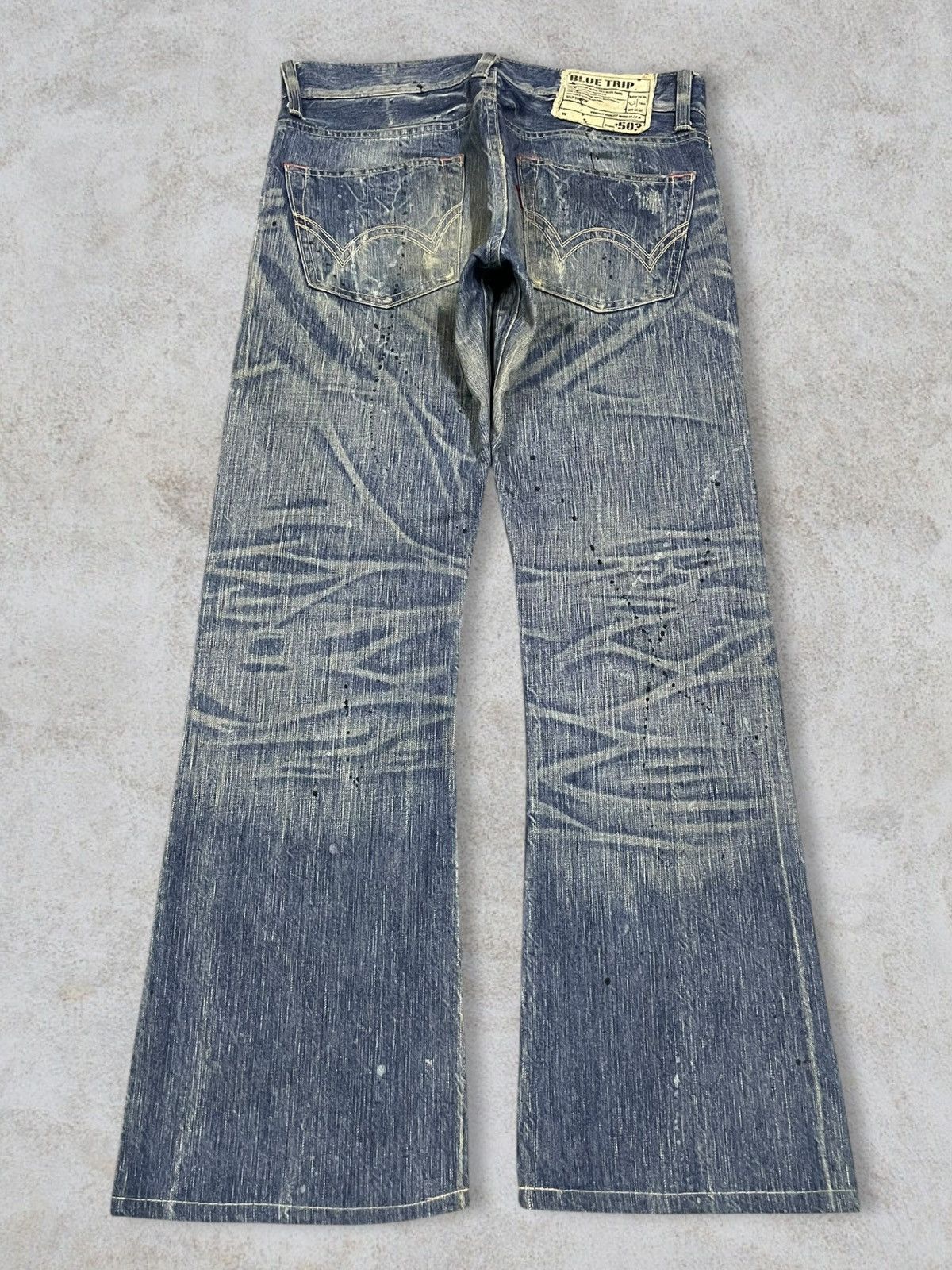 POST ARCHIVE FACTION (PAF) Vintage Edwin Paint Splatter Distressed Washed Flare Jeans Size US 32 / EU 48 - 6 Thumbnail