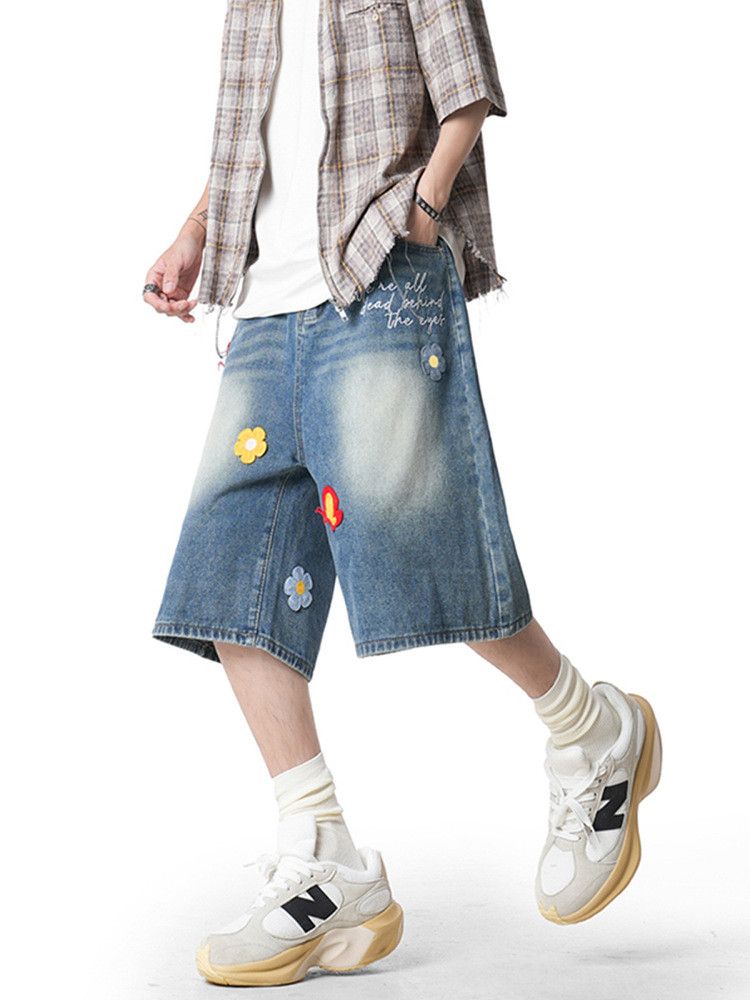 Japanese Brand Men's American-Style Floral Embroidered Denim Shorts Size US 32 / EU 48 - 3 Thumbnail
