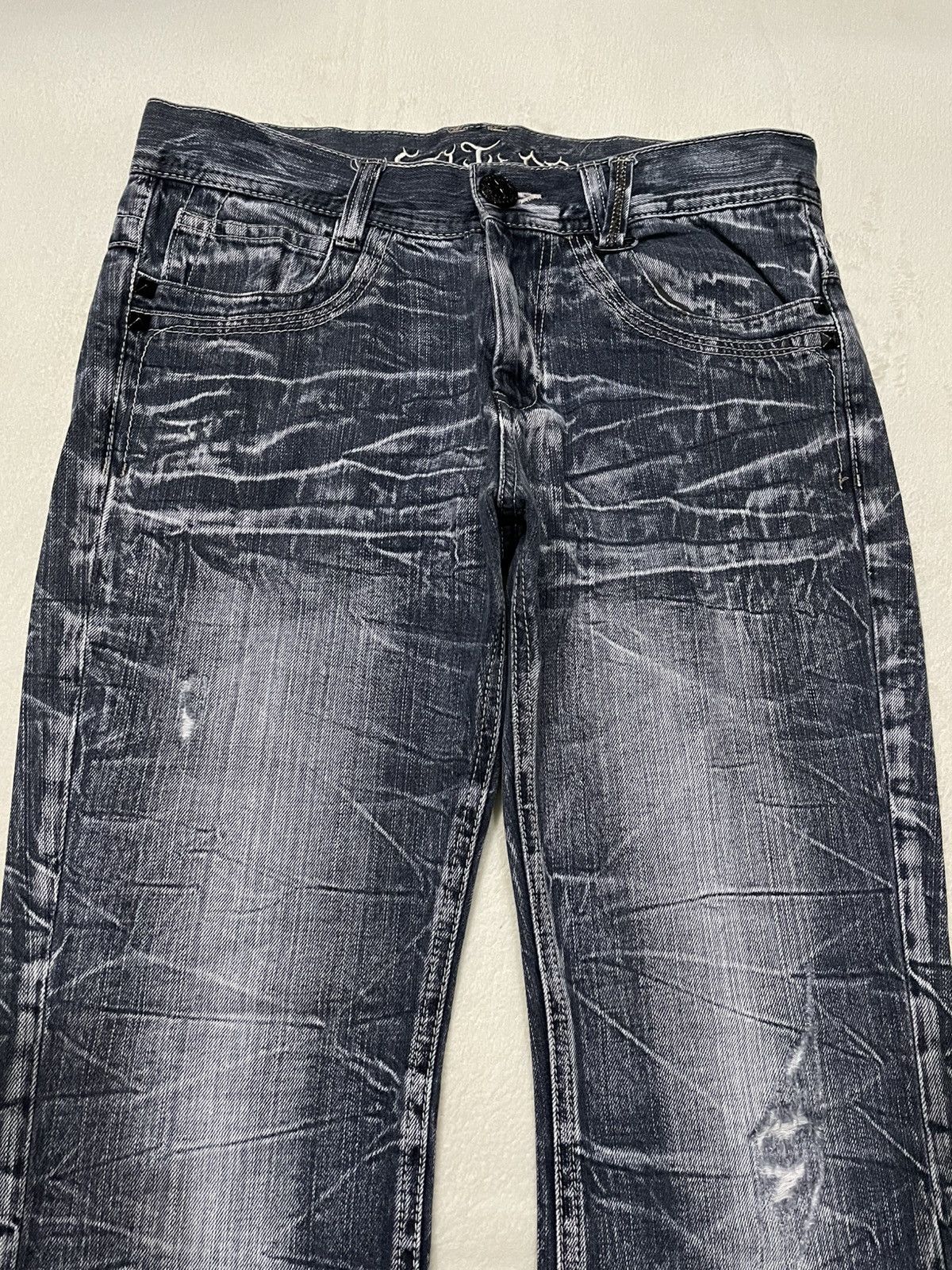 Japanese Brand Vintage Sally Dog Boot Cut Distress Mudwash Denim Jeans Size US 33 - 3 Thumbnail