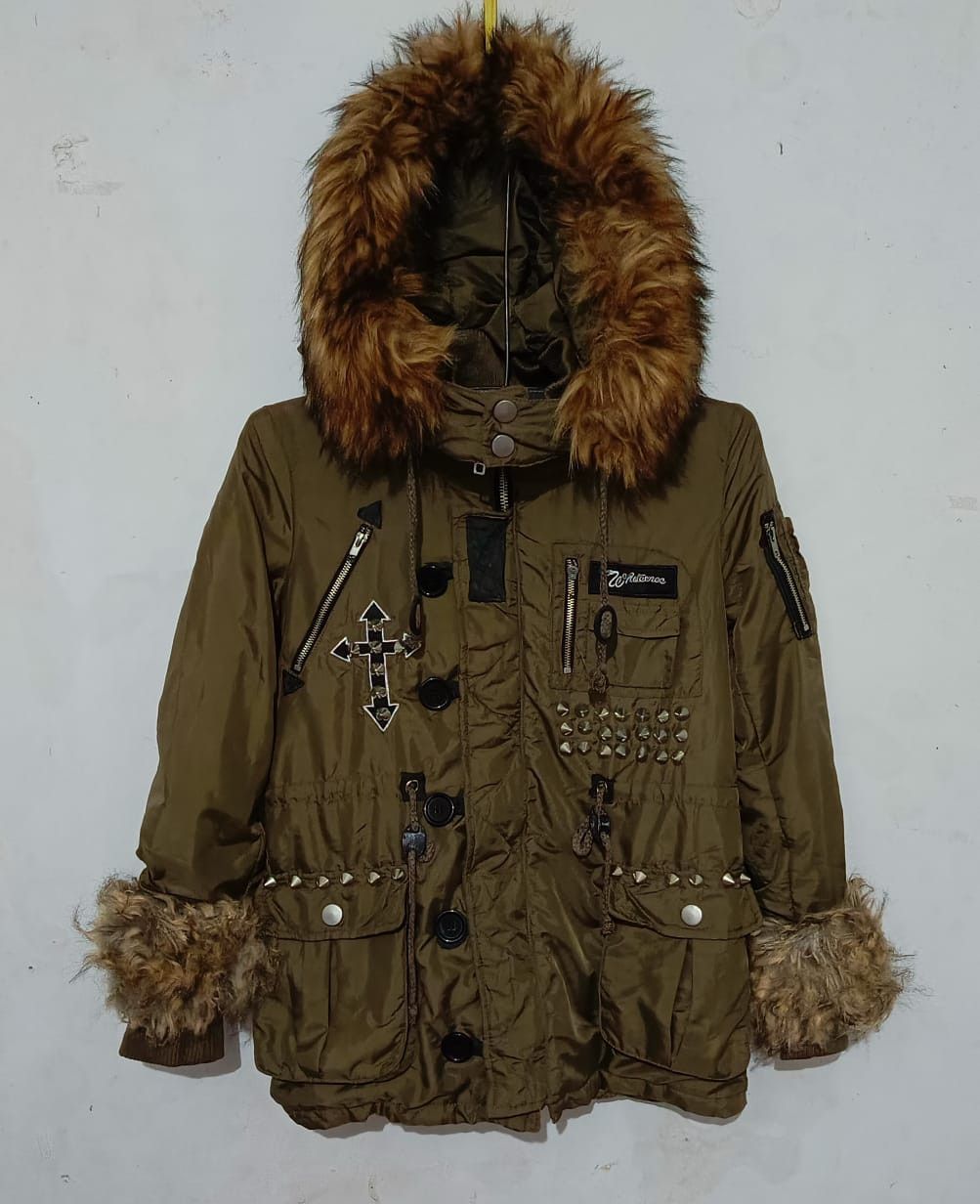 20471120 🇯🇵 Rare Cross Big Skull Print Fur Punk Studded Jacket Size US M / EU 48-50 / 2 - 2 Thumbnail
