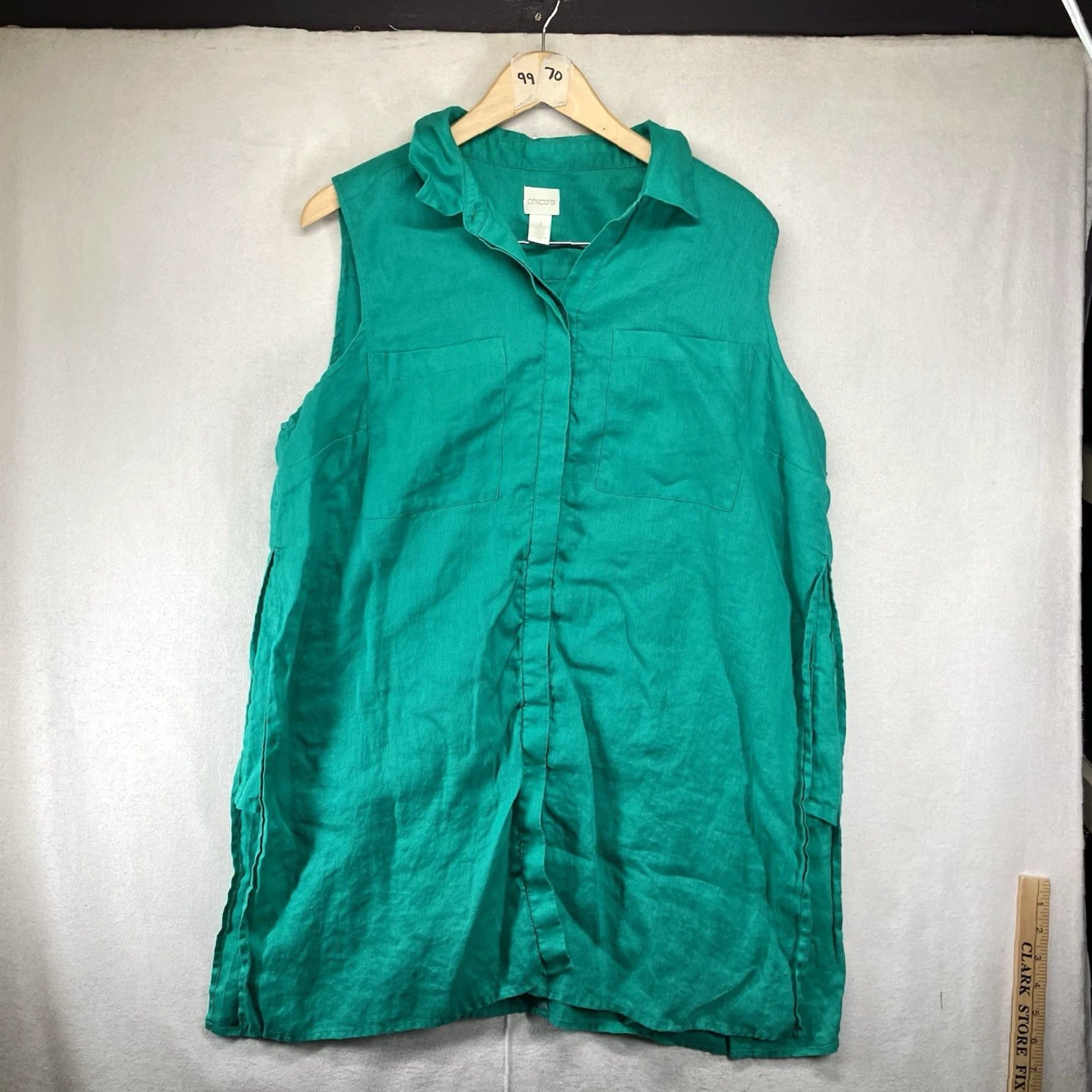 Vintage Chicos Side Slit Linen Tunic Sleeveless Top Congo Green Women's Petite PXL Size 3 Size XL / US 12-14 / IT 48-50 - 2 Thumbnail