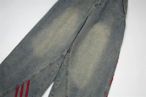 VIBE Punk distressed washed webbing striped straight jeans Size US 34 / EU 50 - 6 Thumbnail