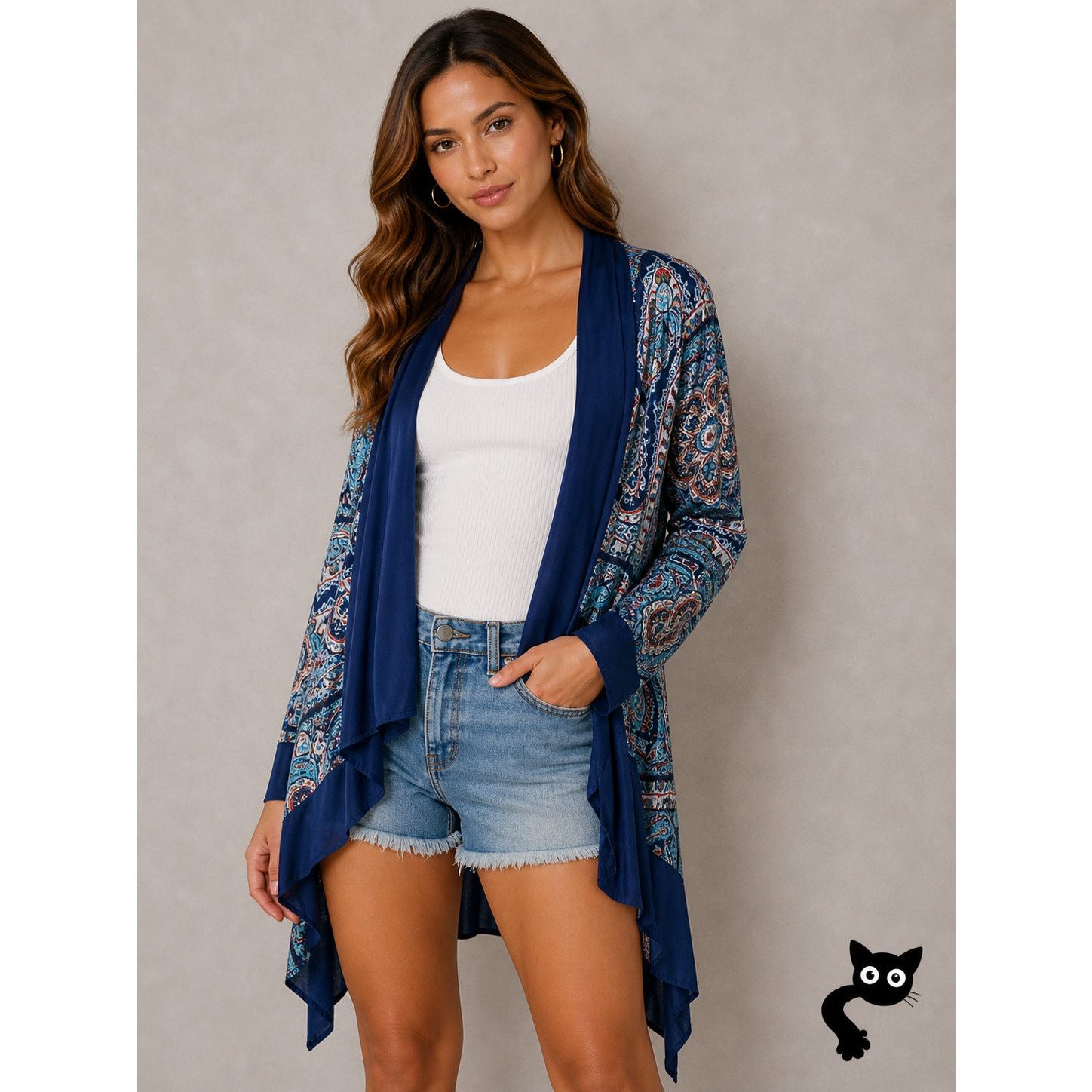 Other Vertigo Satin High Low Paisley Royal Blue Drape Cardigan S Size S / US 4 / IT 40 - 3 Thumbnail