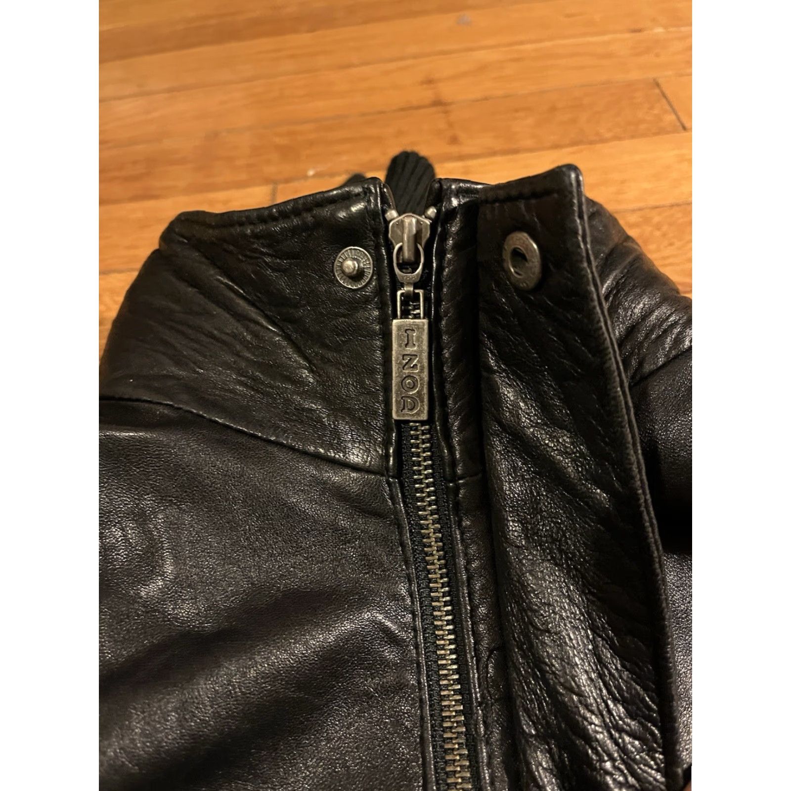 VINTAGE IZOD Leather Bomber Jacket Men’s M Black Zip-In Knit Collar