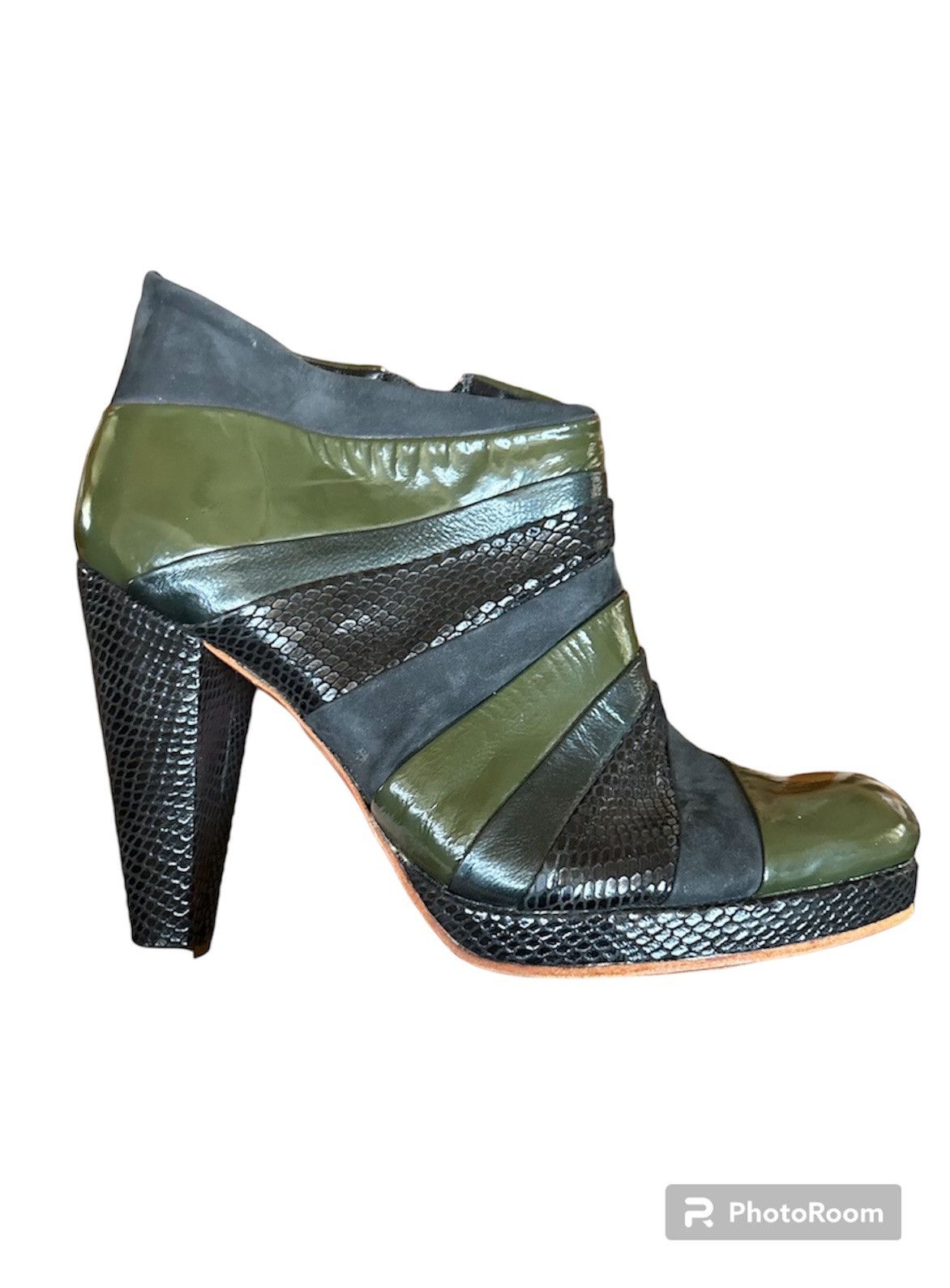 image of $695~Rachel Comey~Patchwork Suede/snakeskin Booties~9.5/10 in Green, Women's