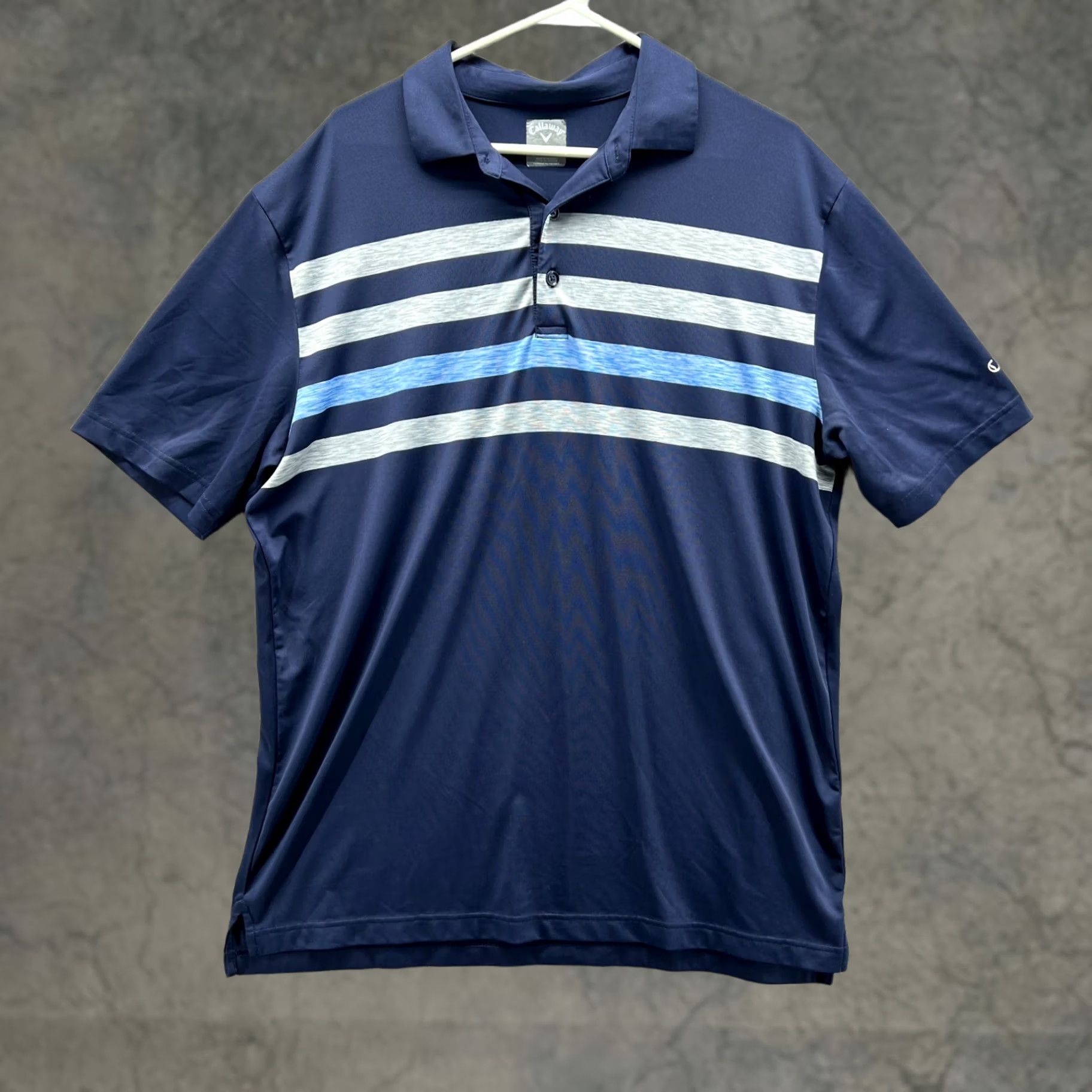 Callaway VINTAGE Callaway Polo Shirt Men Large Blue Opti Dri Polyester Striped Golf Shirt Mens Regular Short Sleeve Polo 48 in Chest Size US L / EU 52-54 / 3 - 1 Thumbnail