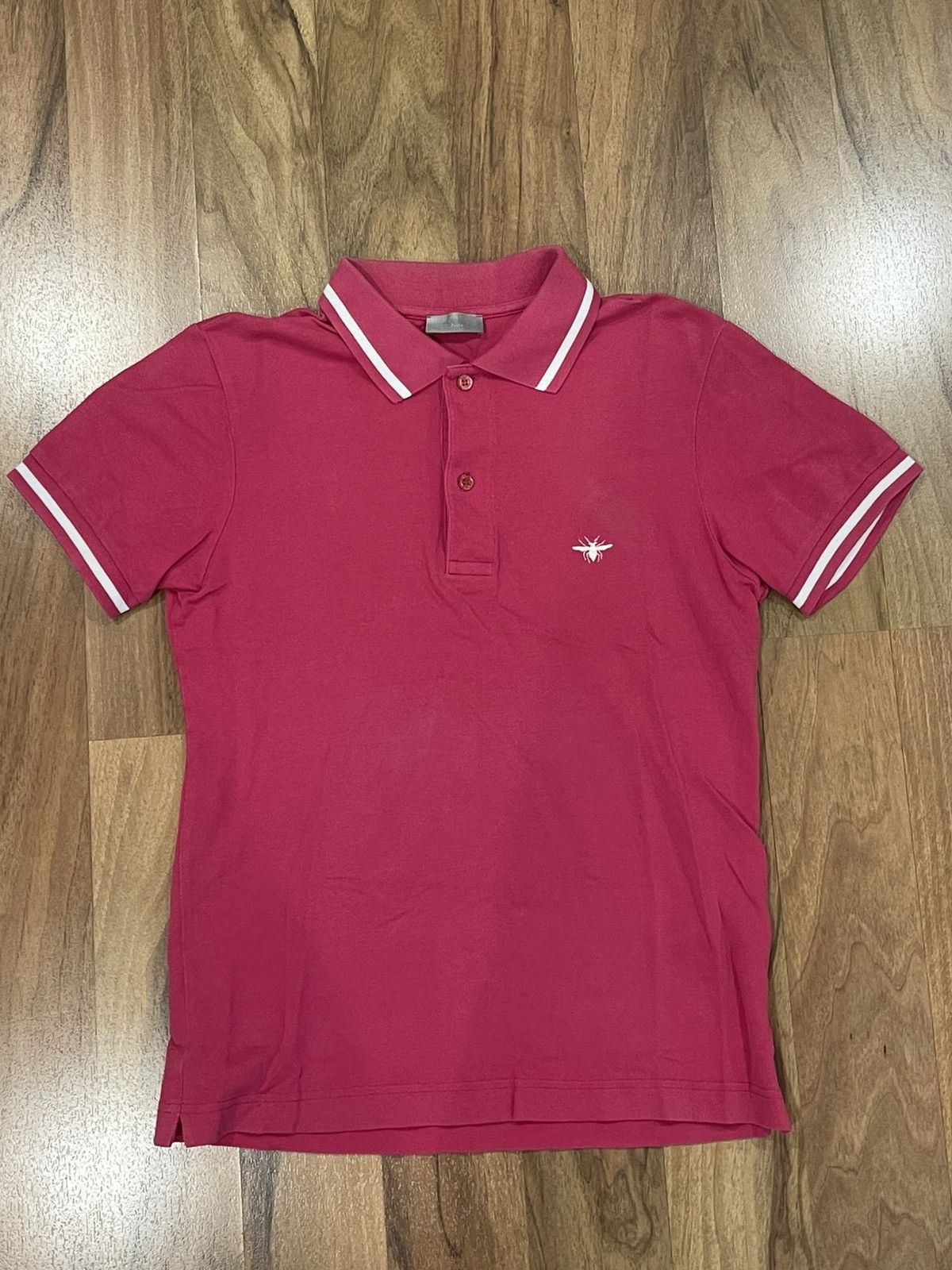 Dior Dior homme pink polo shirt bee sz44 small KVA hedi slimane