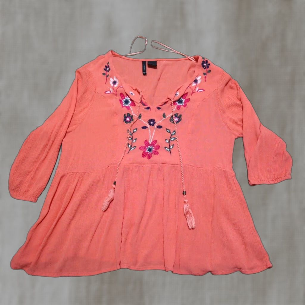 Vintage New Directions Shirt Adult XL Orange Floral 3/4 Sleeve Sequin Womens Size XL / US 12-14 / IT 48-50 - 1 Thumbnail
