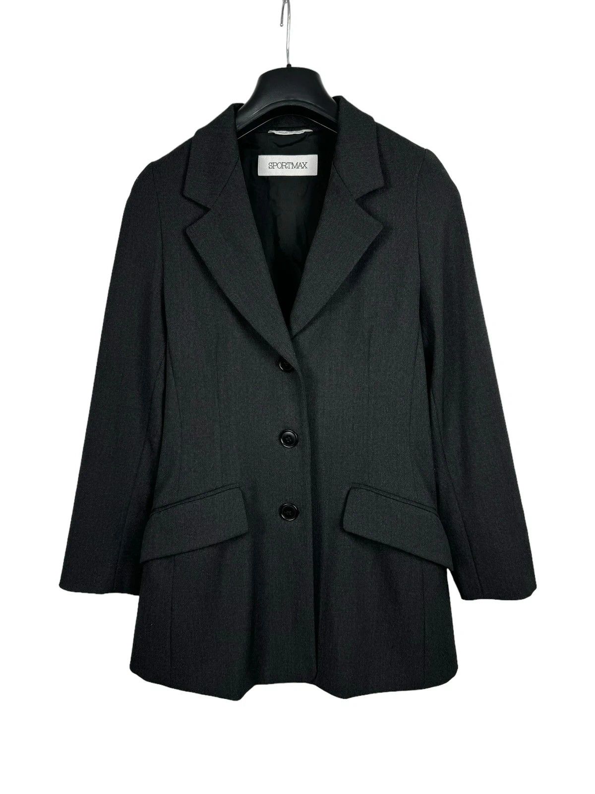 Sportmax Dark Grey Wool Polyamide Long Blazer UK10 US6