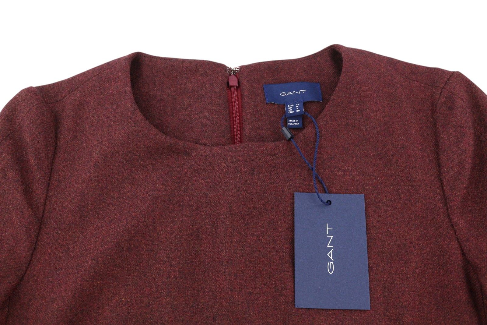 Gant WASHABLE STR WOOL EU34 Burgundy 3/4 Sleeve Dress 85198 Size XS / US 0-2 / IT 36-38 - 4 Thumbnail