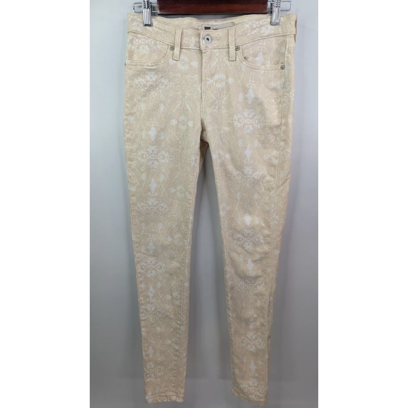 Levi's Levi's Leggings Women's Jeans Inseam 29” Ivory 4 Cotton/Elastane Solid Zip 27Wx32L Printed Cream and White Women Mens Girls Size 27" / US 4 / IT 40 - 3 Thumbnail