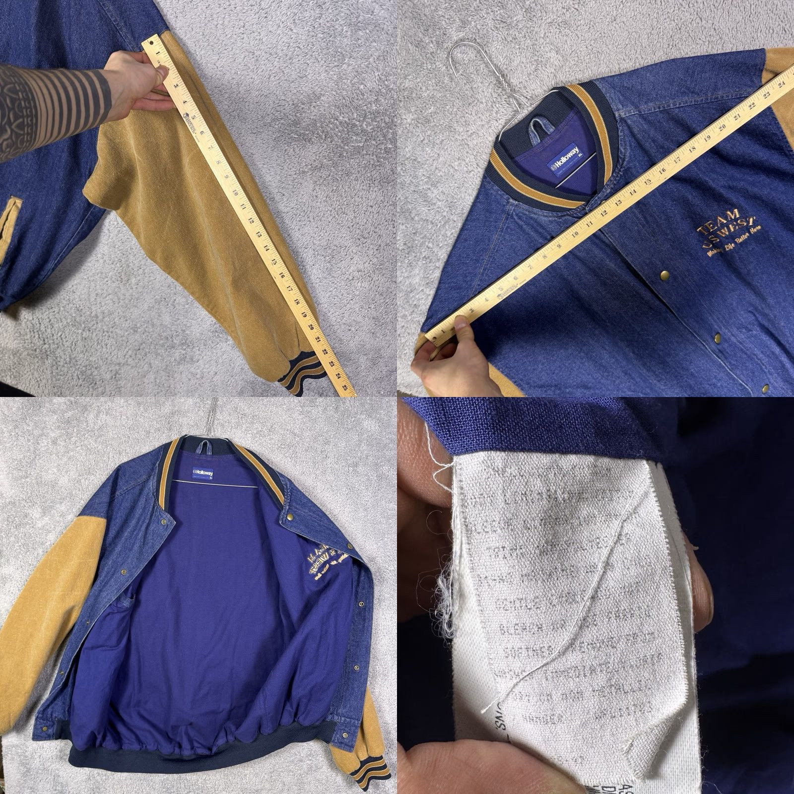 Holloway Vintage Holloway Varsity Jacket Mens XL Denim Bomber Canvas Sleeves USA Made 90s Size US XL / EU 56 / 4 - 8 Thumbnail