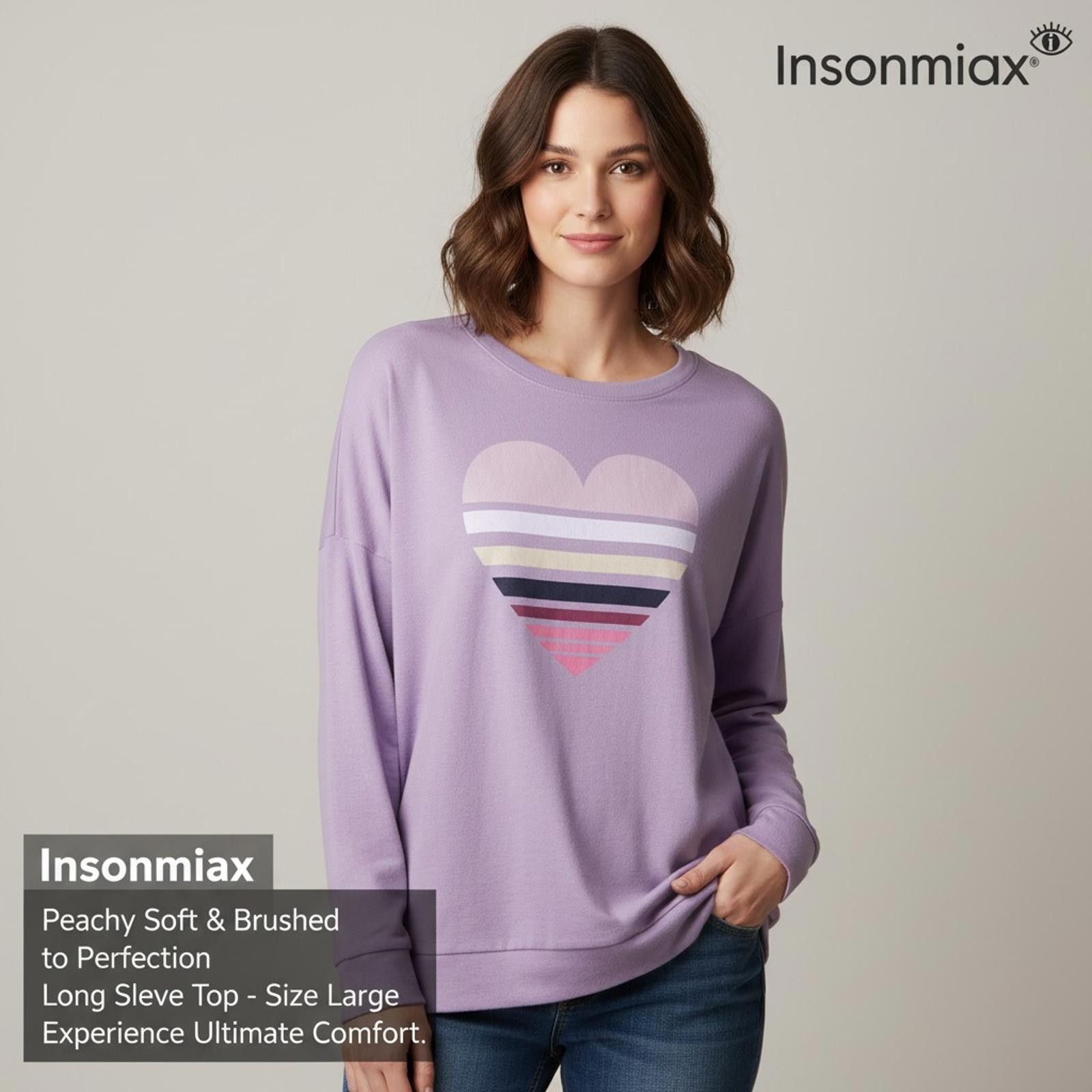 Insomnia Visuals Insonmiax Peachy Soft Brushed Long Sleeve Top w/Heart Design Size L / US 10 / IT 46 - 1 Thumbnail