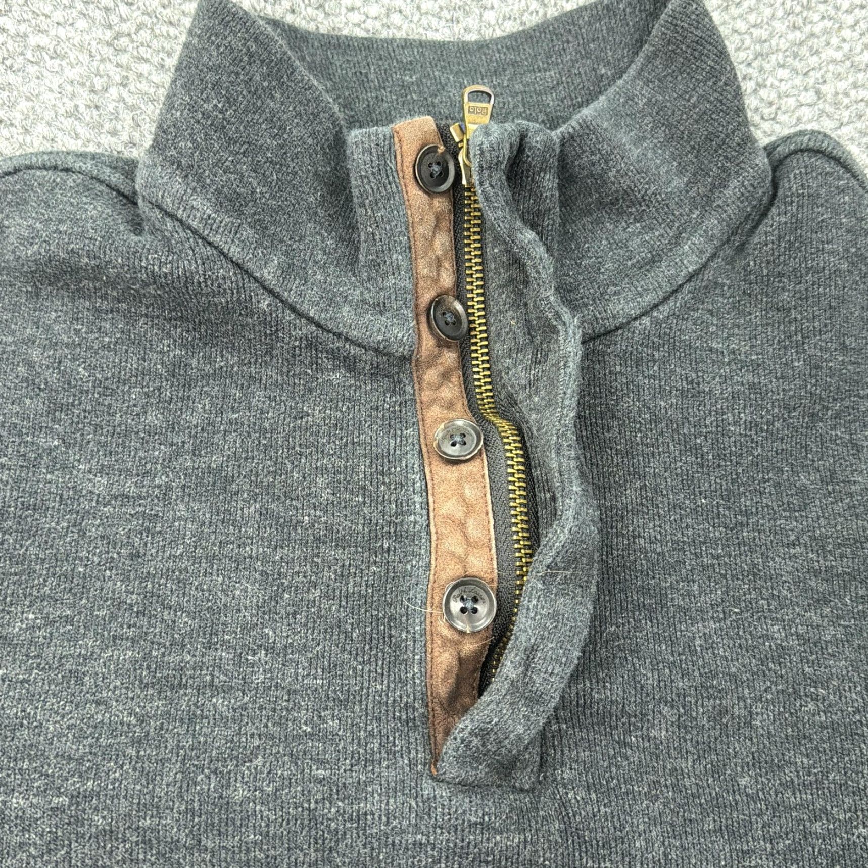 Polo Ralph Lauren Polo Ralph Lauren Sweater Mens XL Gray Cotton Mock Neck Quarter Zip Pink Pony Size US XL / EU 56 / 4 - 4 Thumbnail