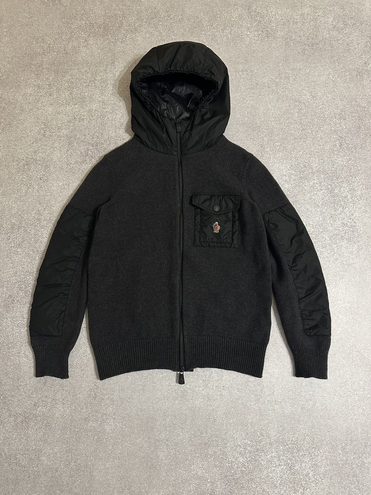 image of Moncler Grenoble Maglione Cardigan Men's Down Hooded Jacket in Black (Size Small)