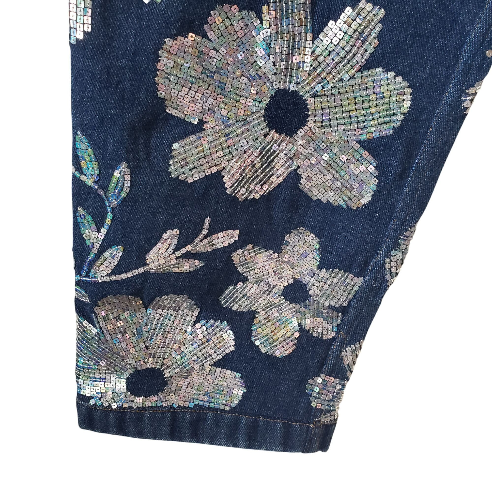 ASHISH Ashish Floral Sequin Embellished High Rise Straight Leg Blue Size 27" / US 4 / IT 40 - 7 Thumbnail