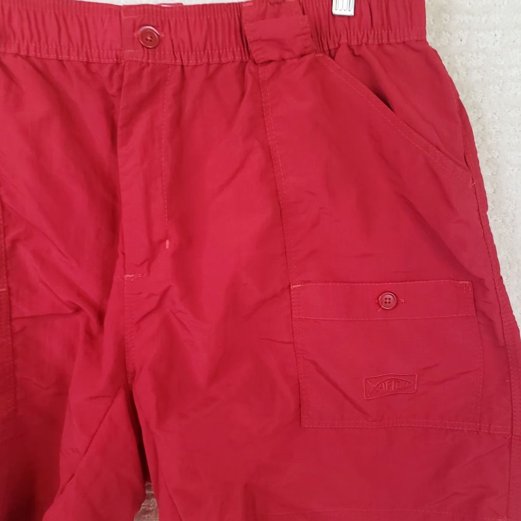 Vintage AFTCO Men’s Cargo Shorts Red 38x8 Casual Flat Front Stretch Waist Nylon UV Quick Dry Pockets Embroidered Logo Size US 38 / EU 54 - 3 Thumbnail
