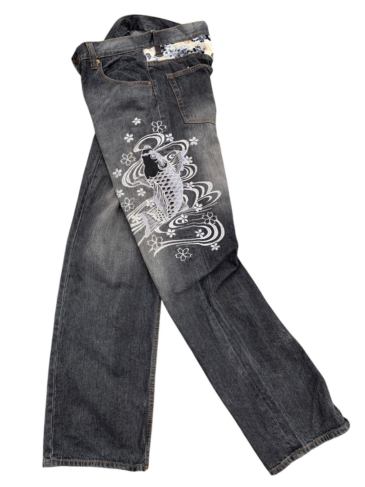 Karakuri Tamashii JAPANESE DOMINATE FISH KOI EMBROIDERED LIKE KARAKURI DENIM Size US 33 - 7 Thumbnail