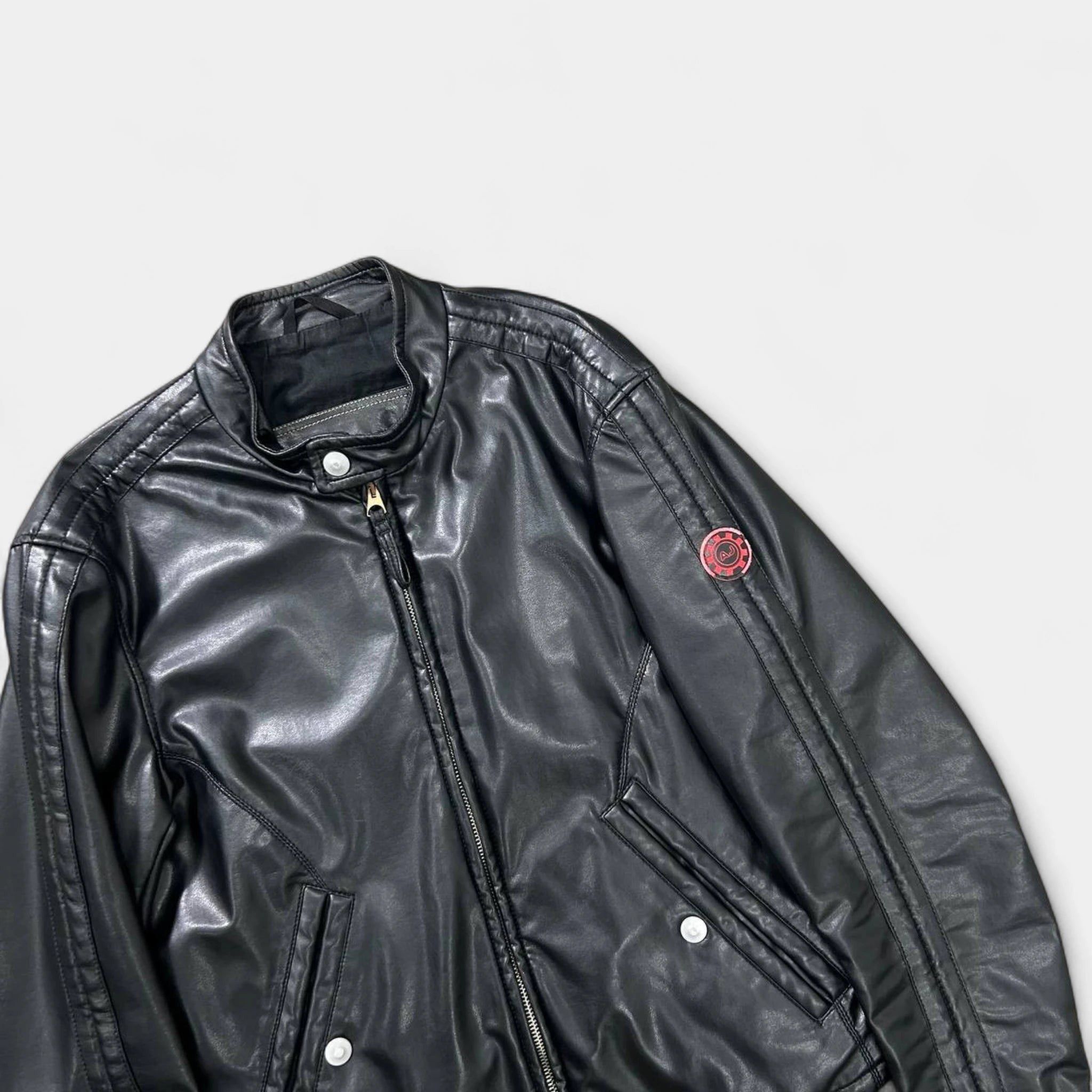 Armani Armani Jeans 2000's Leather Black Racing Jacket Size US M / EU 48-50 / 2 - 2 Thumbnail