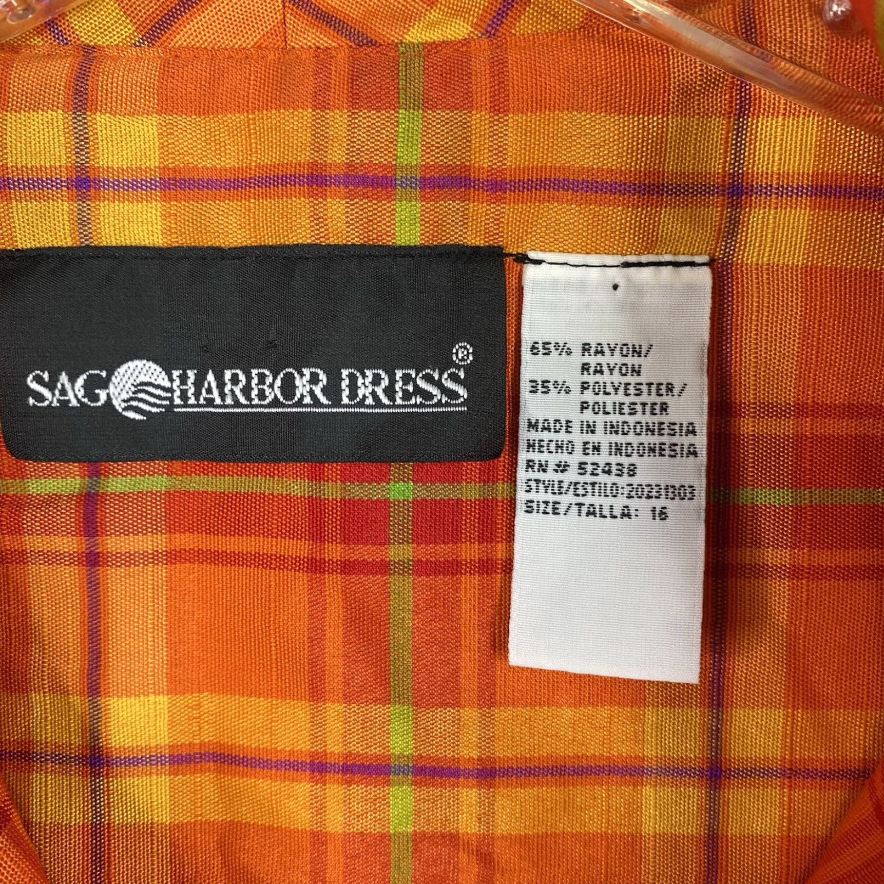Vintage Sag Harbor Womens Button-Up Plaid Orange 16 Rayon Blend Beach Shirt Casual Travel Womens Size XXL / US 16-18 / IT 52-54 - 3 Thumbnail