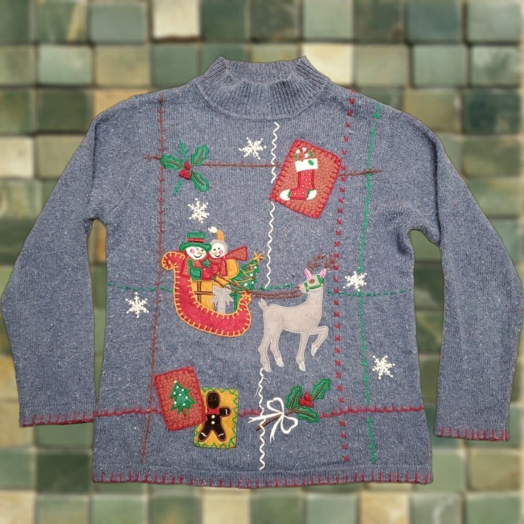 Basic Editions VINTAGE Basic Editions Holiday Sweater Womens Medium Blue Christmas Wool Blend Retro Y2K Size M / US 6-8 / IT 42-44 - 1 Thumbnail