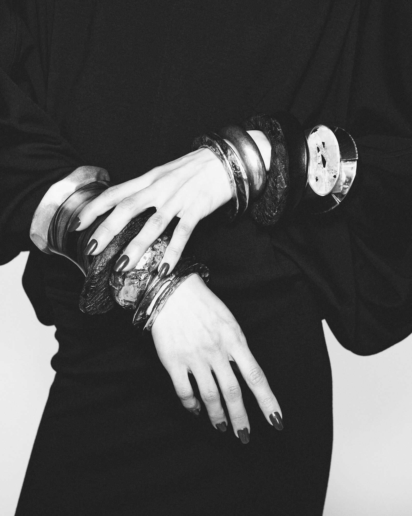 Saint Laurent Paris o1smrcs1224 Size: OS / Pyramid Bangle In Leather Metal Black Size ONE SIZE - 2 Thumbnail