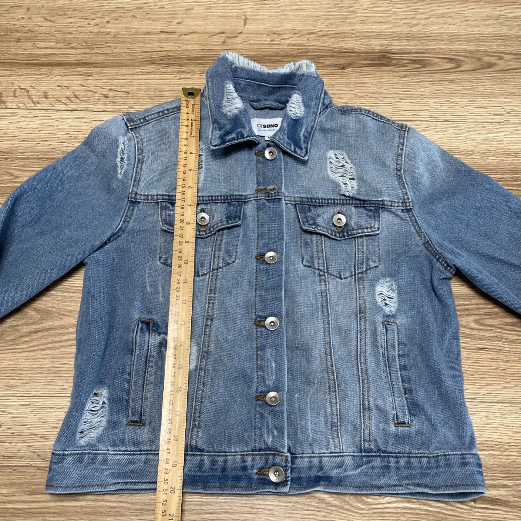 Vintage VINTAGE CI SONO Denim Jacket Women Medium Blue Ripped Distressed Stretch Cotton Blend 80s Retro Size 32" / US 10 / IT 46 - 4 Thumbnail