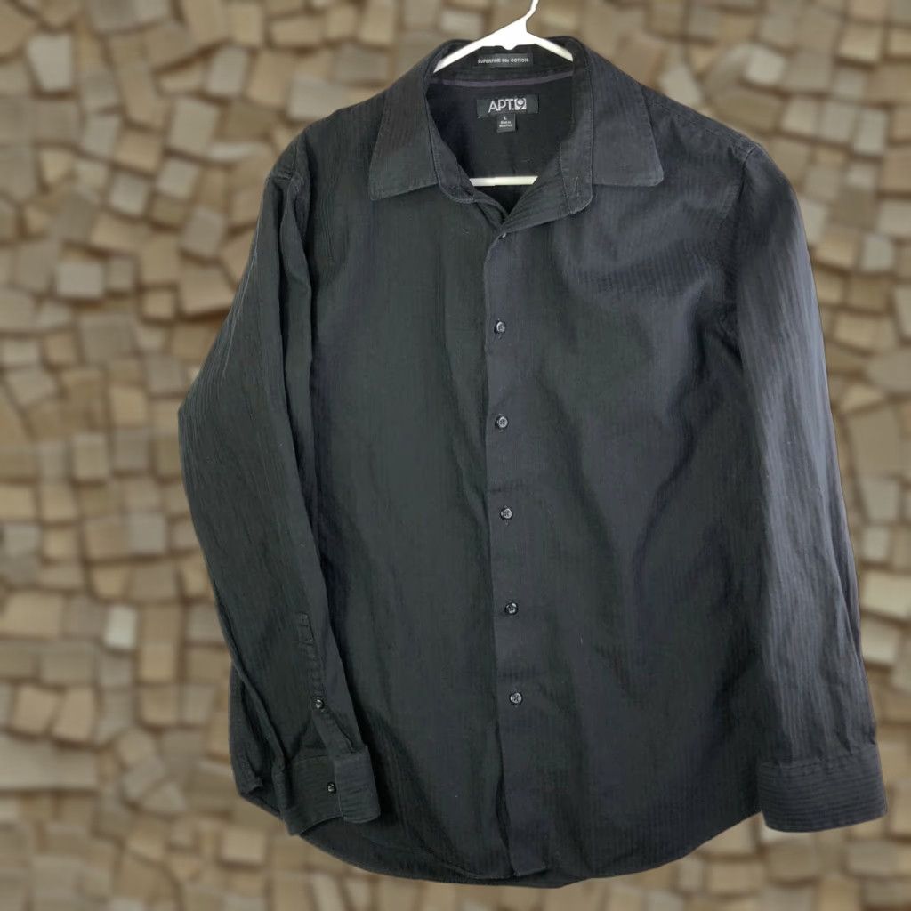 Apt. 9 Apt.9 Shirt Men's Large Black Long Sleeve Spread Collar Button-Up Pocketed Cotton 80's Vintage? Size US L / EU 52-54 / 3 - 1 Thumbnail