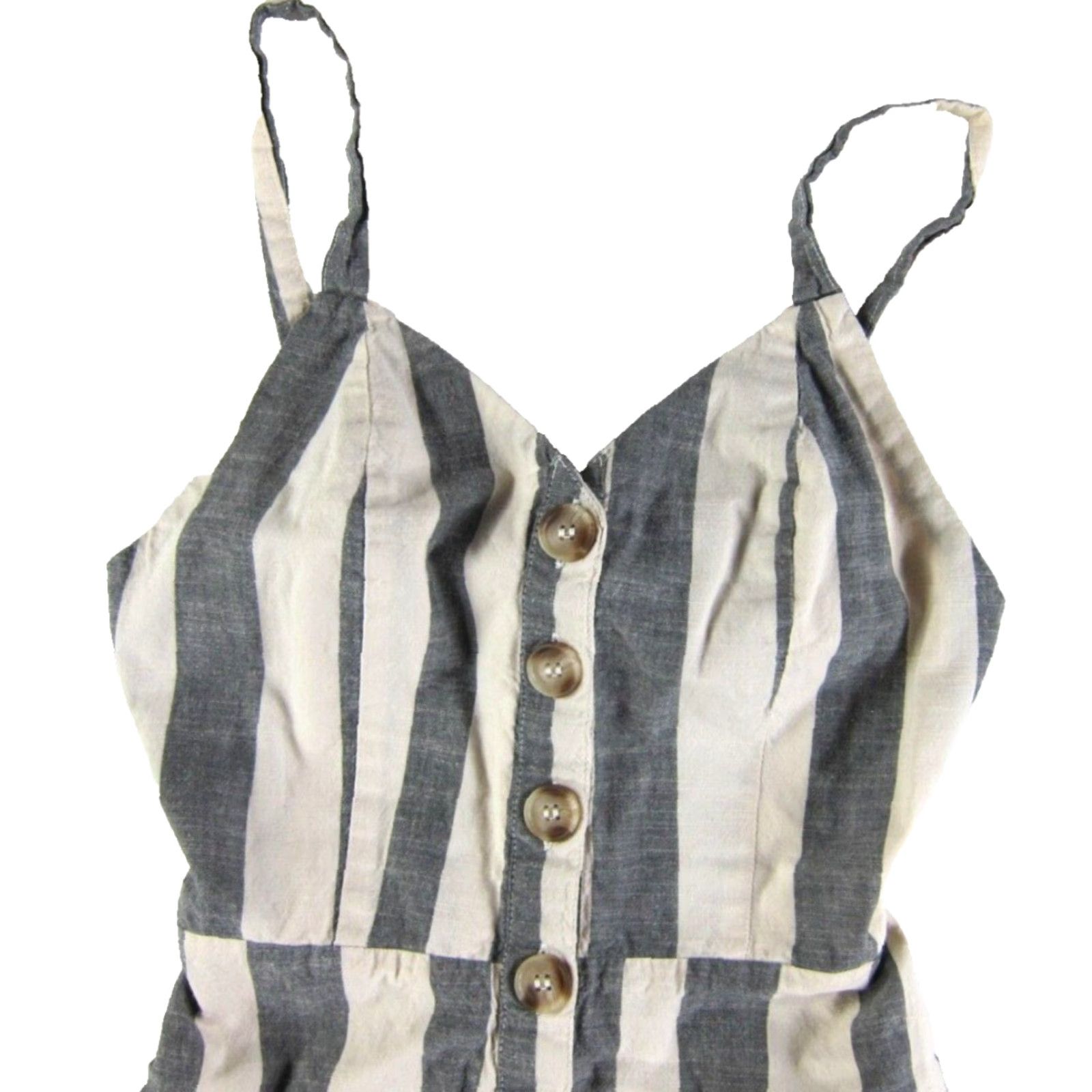 Vintage Japna 100% Cotton Ivory Blue Stripe Pocket Wide Leg Romper Jumpsuit Size XS Size 26" / US 2 / IT 38 - 4 Thumbnail