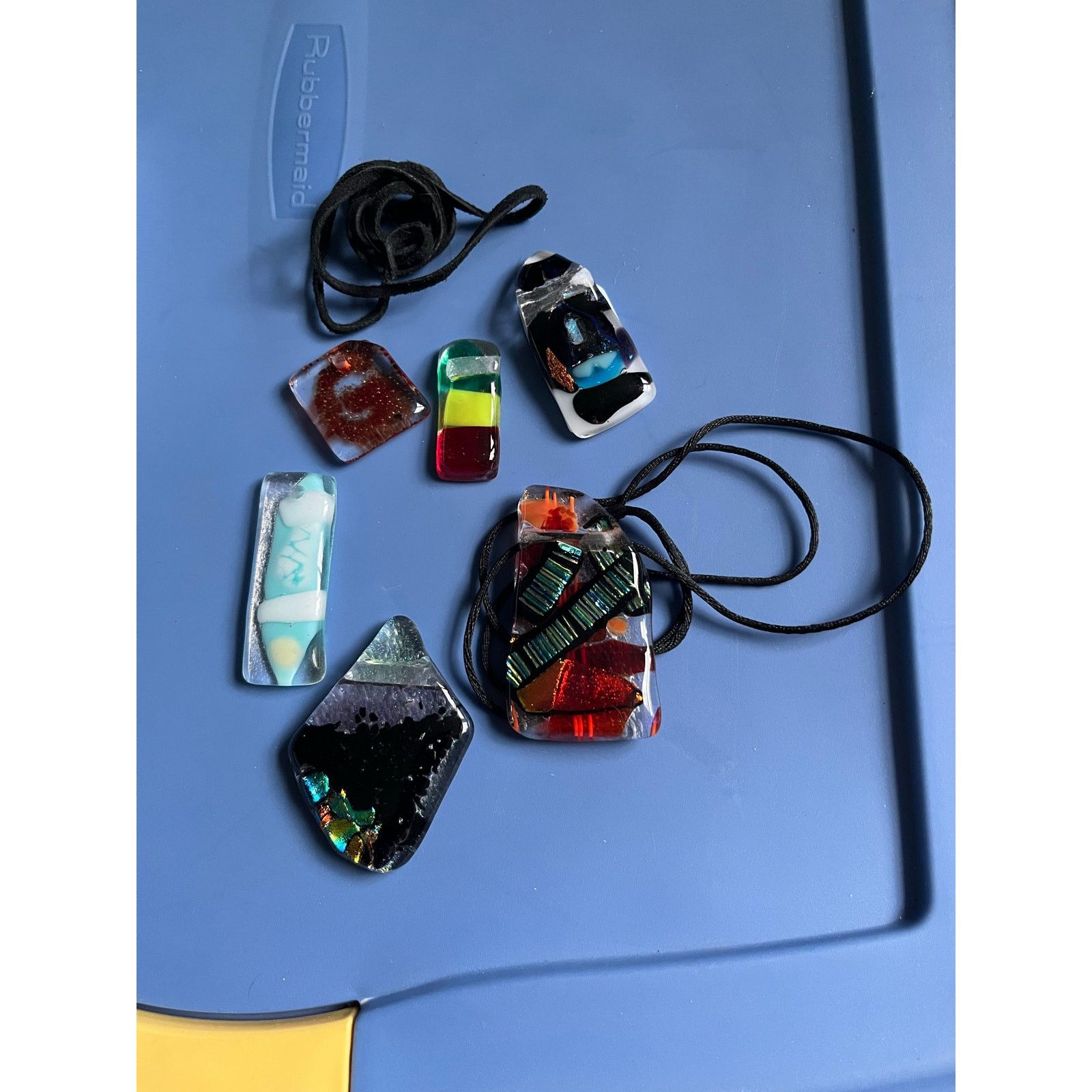 Handmade Lot of 7 Handmade Fused Glass Pendants Size ONE SIZE - 1 Thumbnail