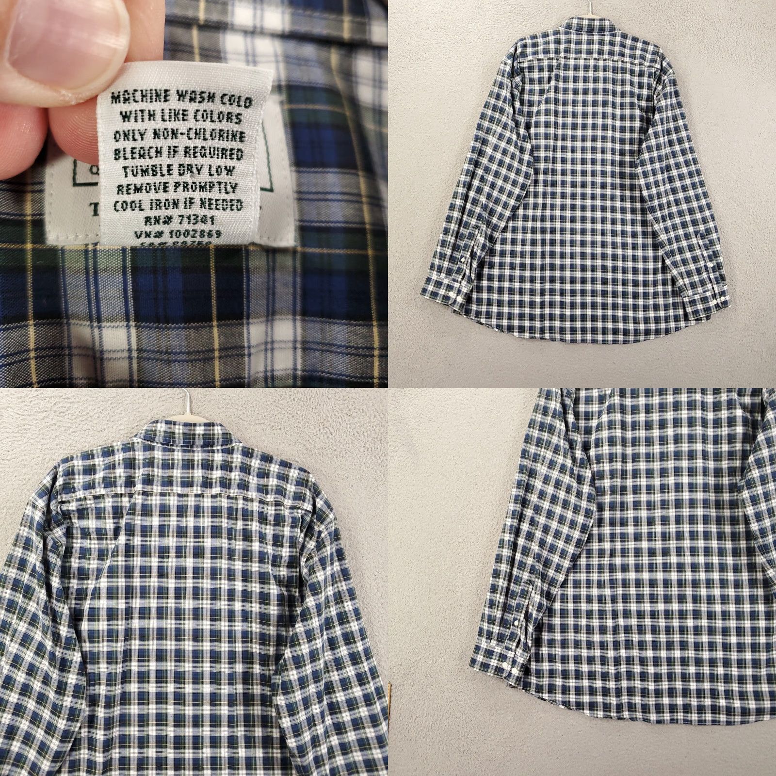 Vintage L.L. Bean Button-Up Mens Shirt XXL 2XL Blue White Green Plaid Traditional Fit Up Button Closure Collar Collar-Down Size US XXL / EU 58 / 5 - 8 Thumbnail