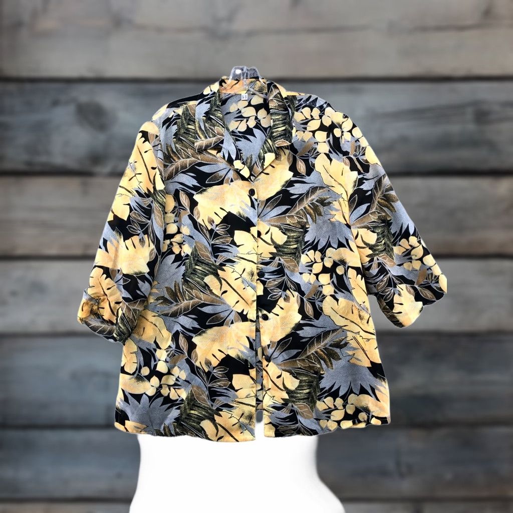 Vintage VINTAGE Hawaiian Shirt Womens XL Yellow Black Floral 1/2 Sleeve Hippie Shirt Size XL / US 12-14 / IT 48-50 - 1 Thumbnail