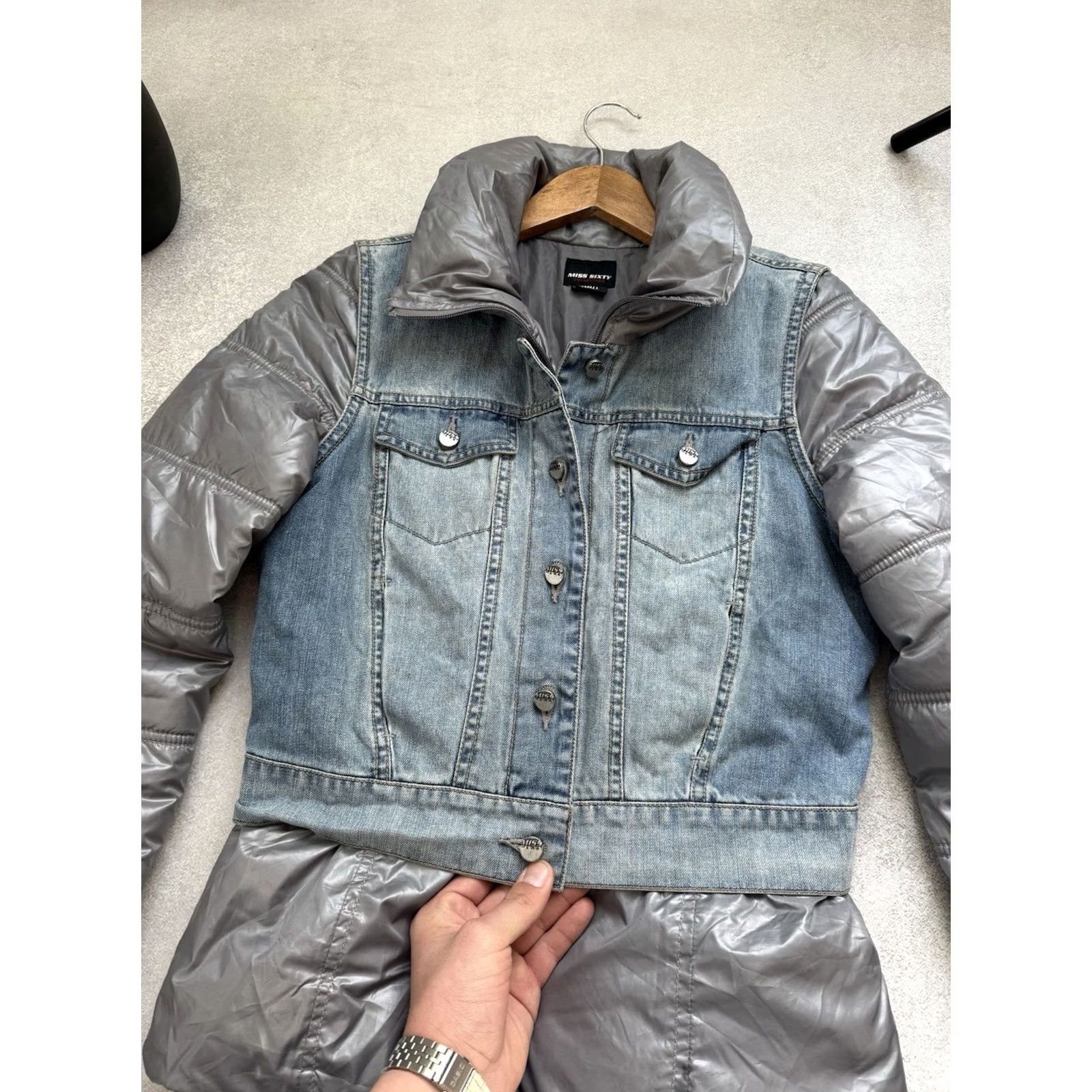 Miss Sixty VINTAGE Miss Sixty Y2K Rare Down Puffer Denim Jacket S Womens Gray 90s Designer Fashion Streetwear Italy Avant Garde Shirt/Jacket Size S / US 4 / IT 40 - 6 Thumbnail