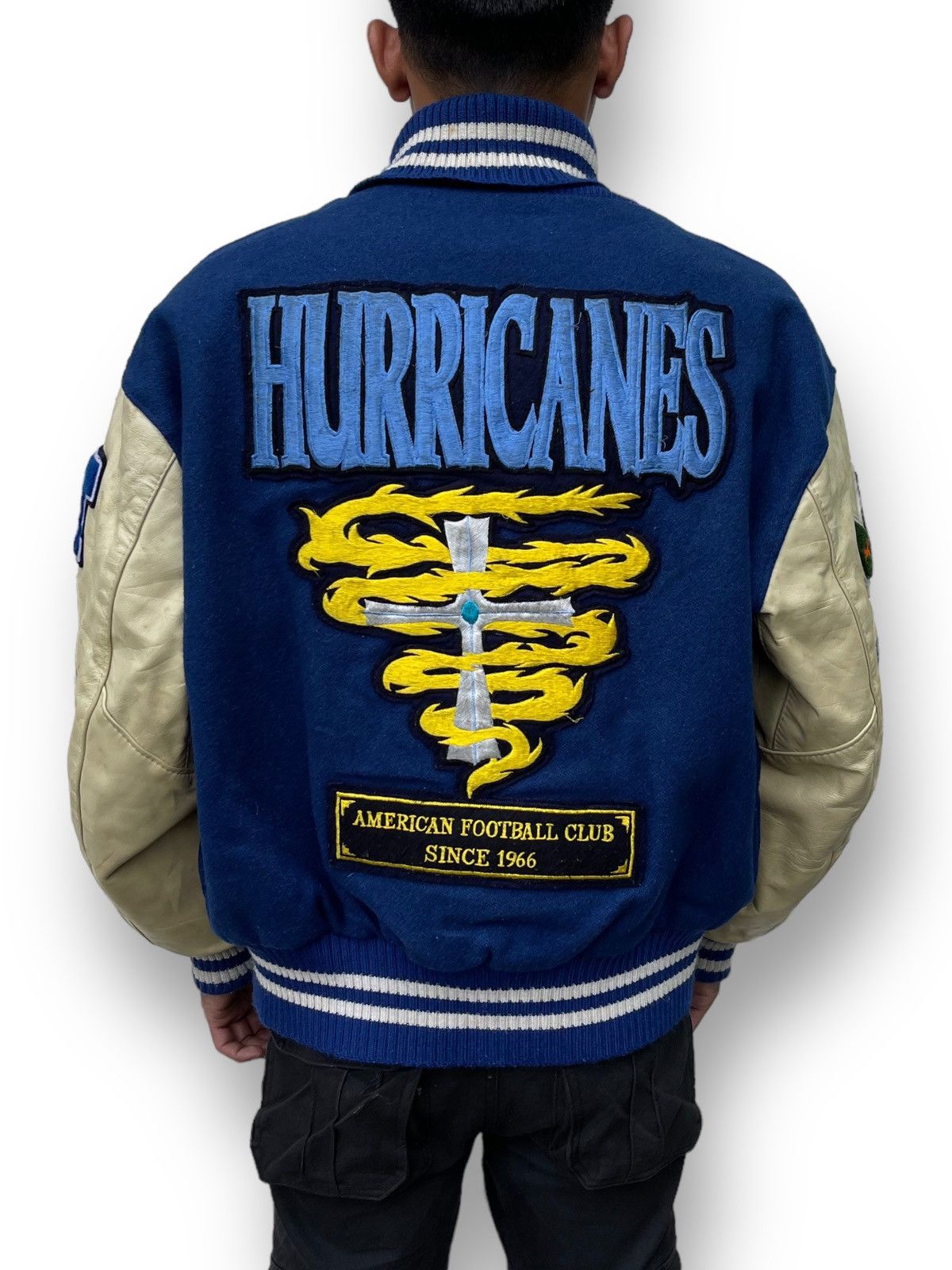 Delong 🔥Vintage 90's Delong USA Hurricanes Leather Sleeve Varsity Size US L / EU 52-54 / 3 - 6 Thumbnail