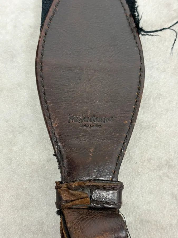 Yves Saint Laurent 2000s Yves Saint Laurent Brown Eroded Leather Shoulder Bag Size ONE SIZE - 8 Thumbnail