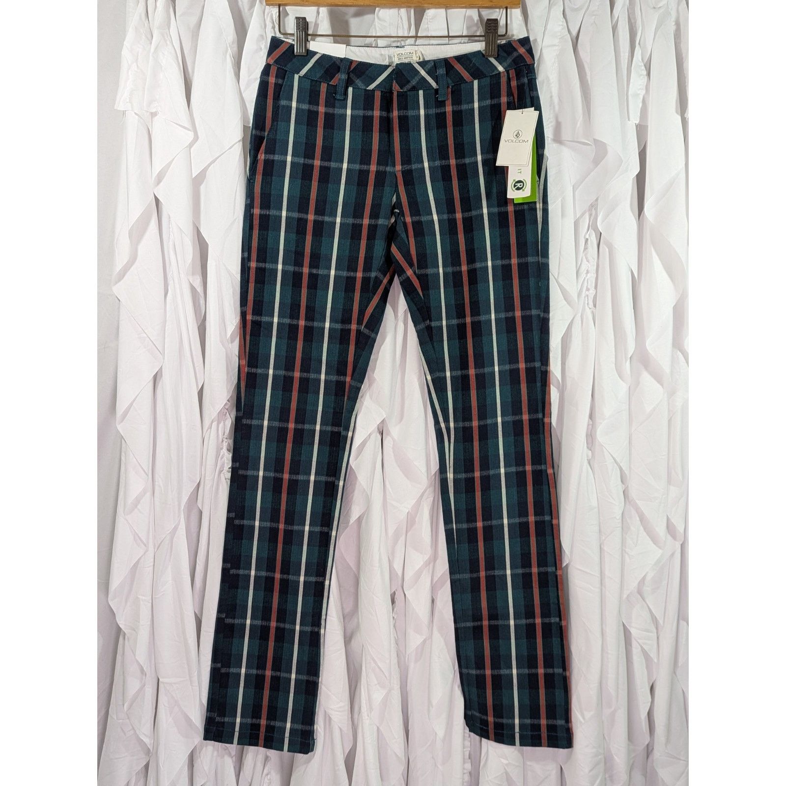 Volcom Volcom Frochickie Plaid Pants 0 Green Red Punk Grunge Slim Size 25" / US 0 / IT 36 - 1 Thumbnail