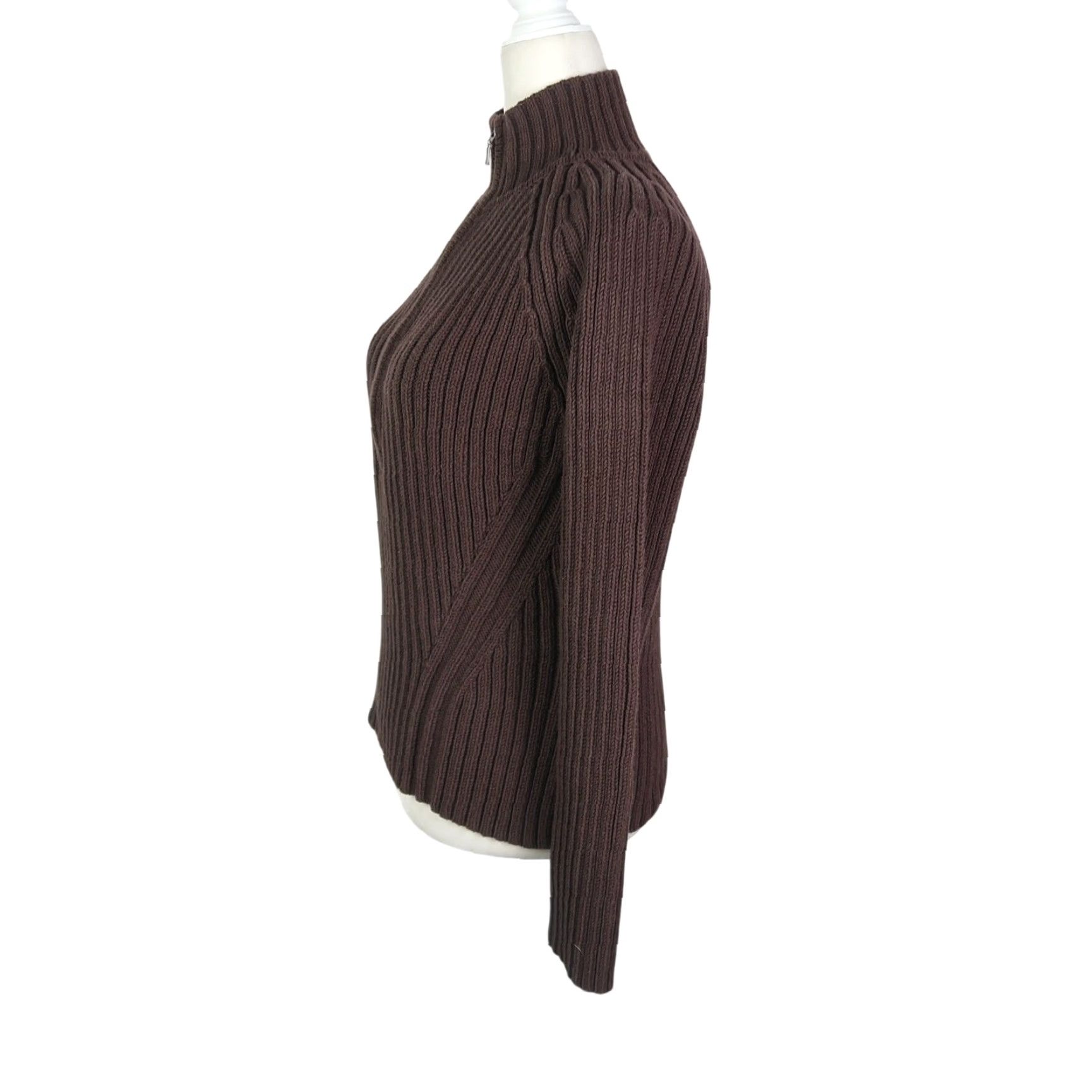 Vintage VINTAGE Caslon Dark Brown Ribbed Knit 1/4 Zip Cotton Sweater L Size L / US 10 / IT 46 - 3 Thumbnail