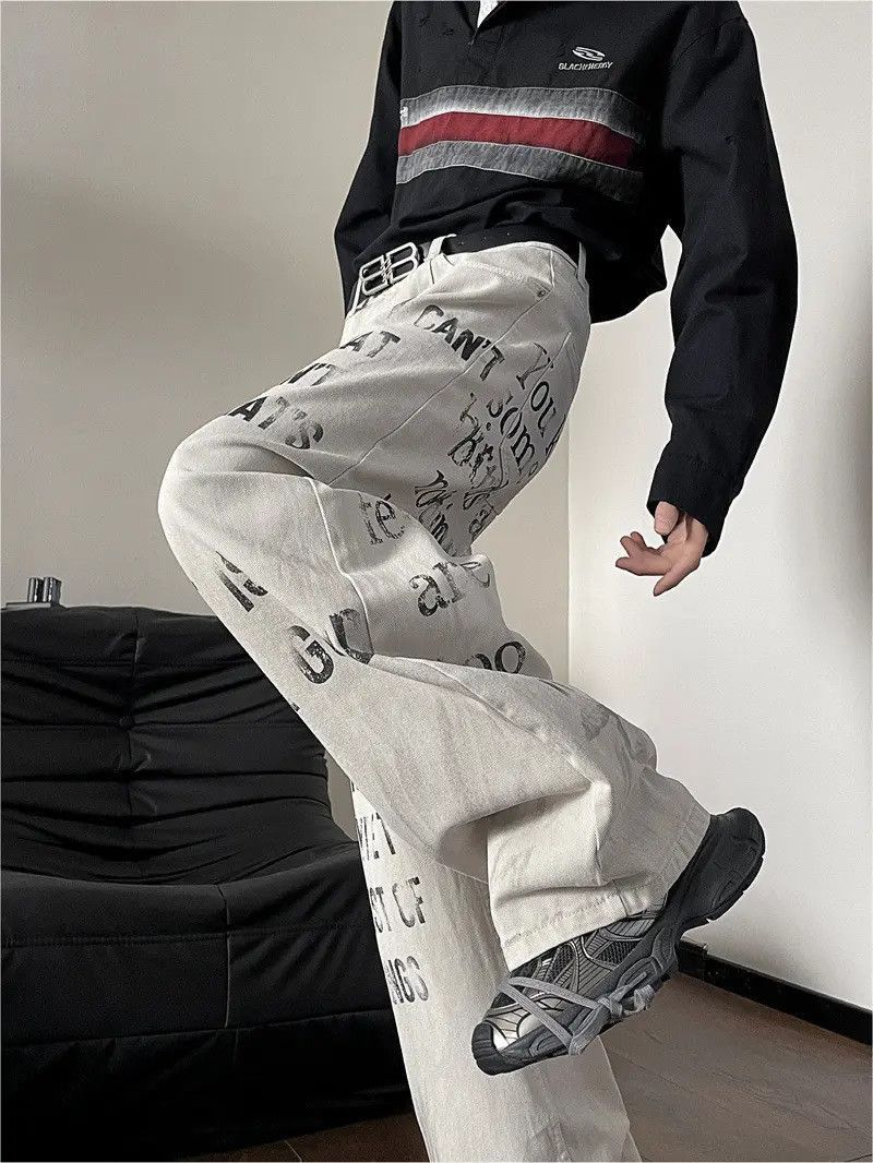 Japanese Brand Retro loose casual graffiti printed jeans Size US 32 / EU 48 - 5 Thumbnail