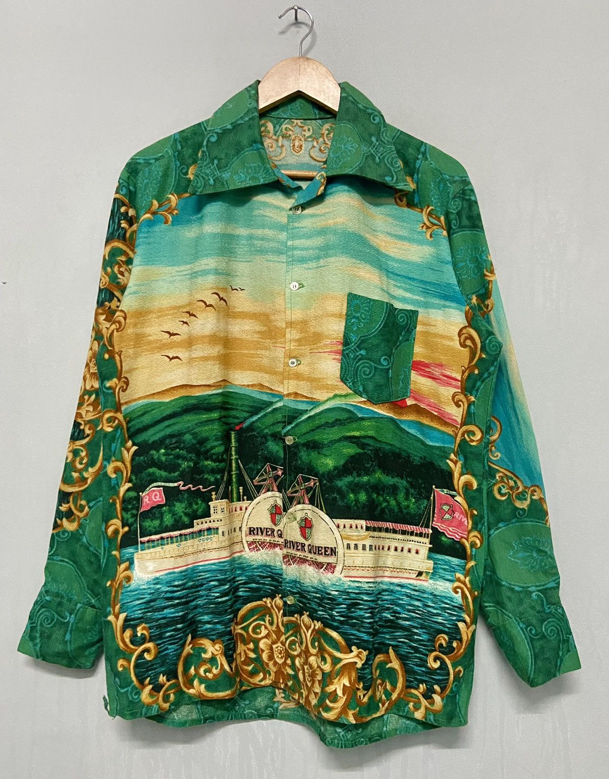 Vintage 50s Hawaii Aloha River Queen Art Rare Shirt