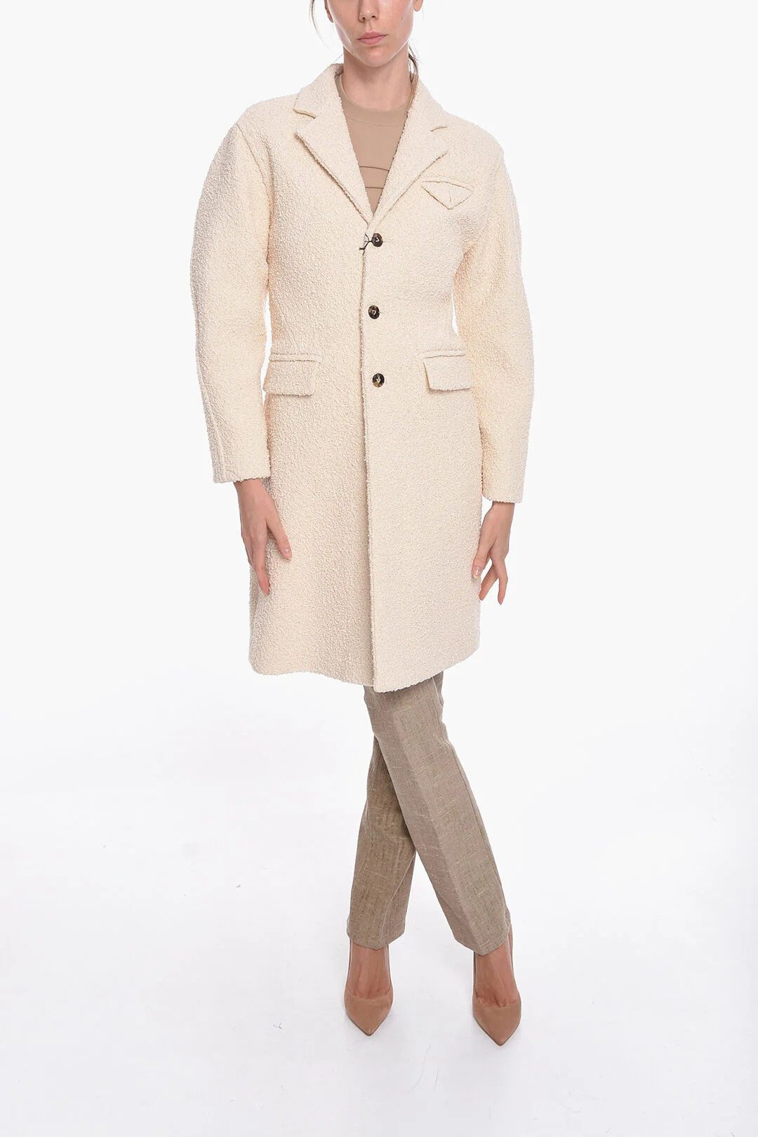 Bottega Veneta og1mm0426 Stretch Cotton Bouclé Single-Breasted Coat White Size XS / US 0-2 / IT 36-38 - 4 Thumbnail