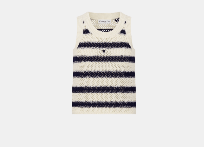 o1w1db10925 444T03 Cropped Tank Top in Ecru/Navy Blue
