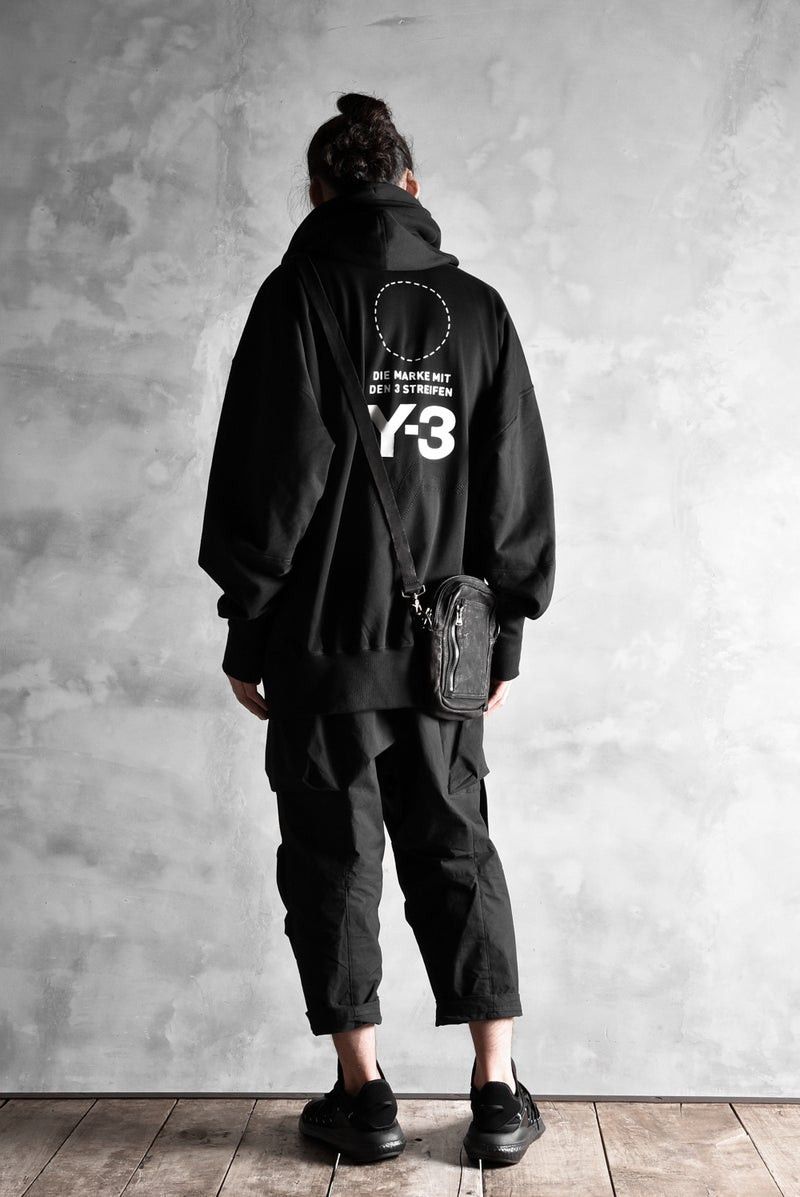 Image of Y 3 x Yohji Yamamoto Y-3 Yohji Yamamoto X Adidas- Stacked Logo Hoodie in Black, Men's (Size Small)