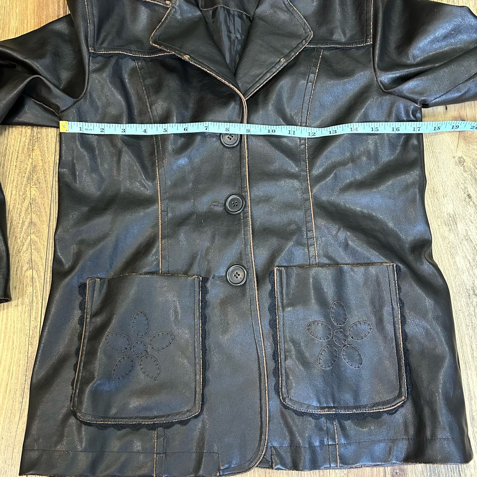 Vintage Y2K 90s Faux Leather Brown Pleather Jacket Lace Distressed Size M / US 6-8 / IT 42-44 - 9 Thumbnail