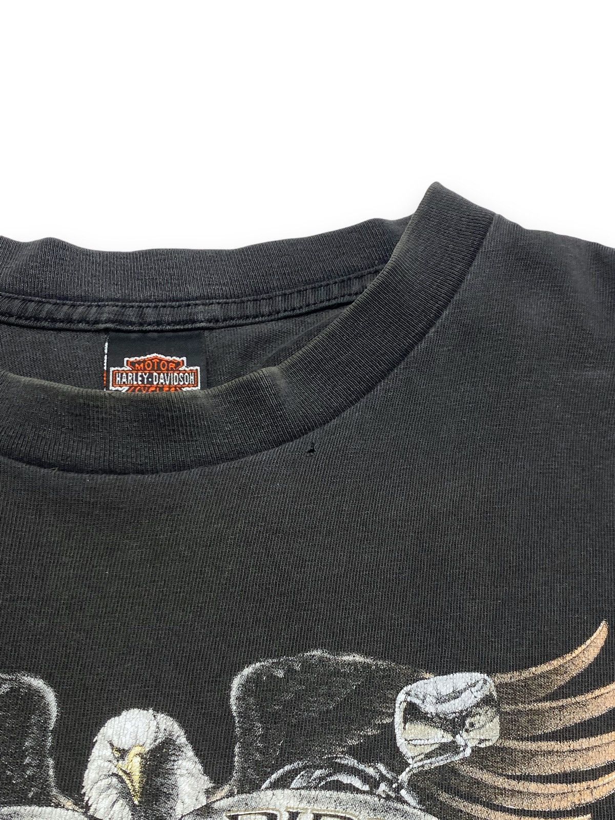 Harley Davidson 90s Vintage HARLEY DAVIDSON Black Faded Big Logo T Shirt Size US XXL / EU 58 / 5 - 10 Thumbnail