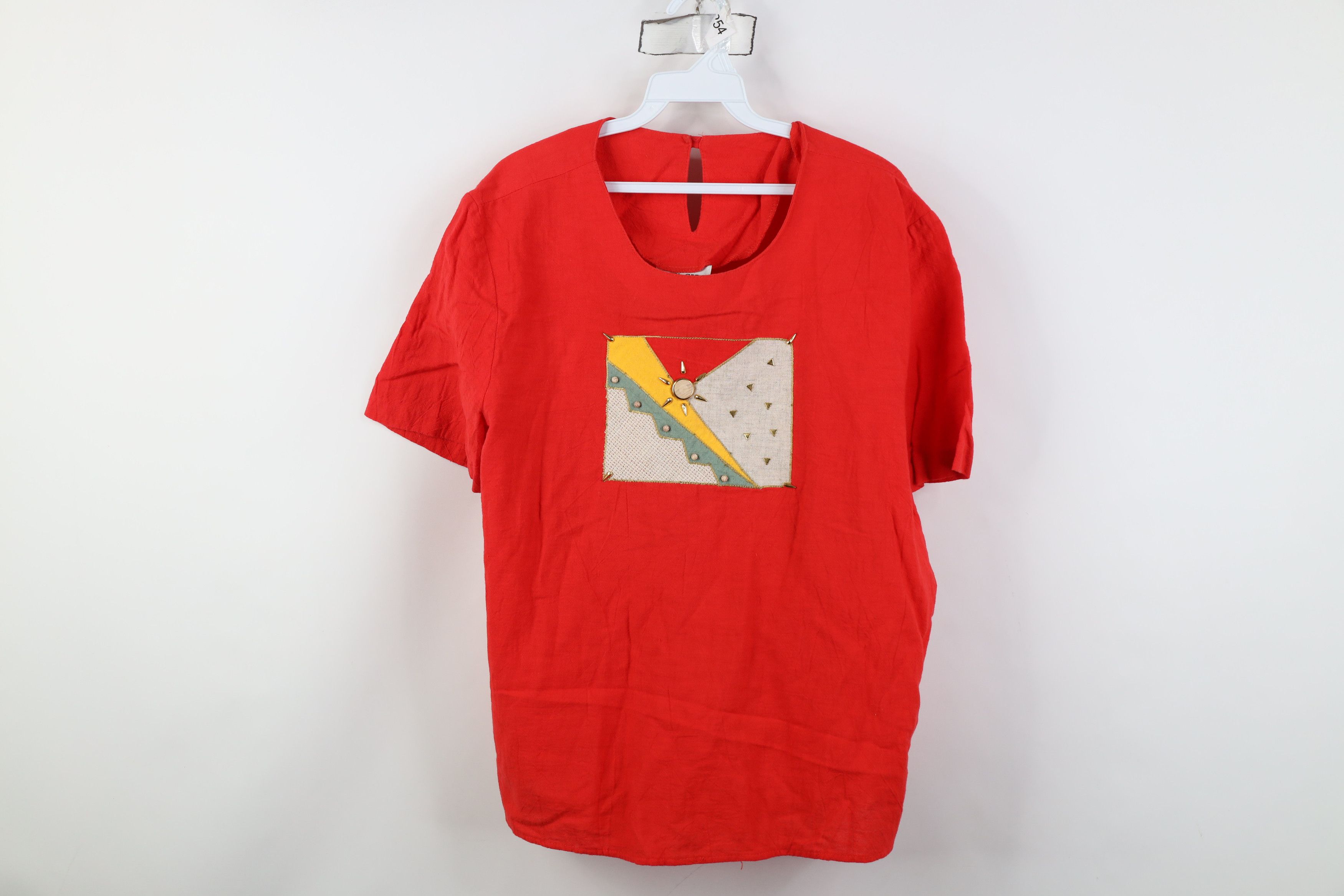 Vintage Vintage 90s Streetwear Cotton Abstract Sun Shirt Red USA Size L / US 10 / IT 46 - 1 Thumbnail