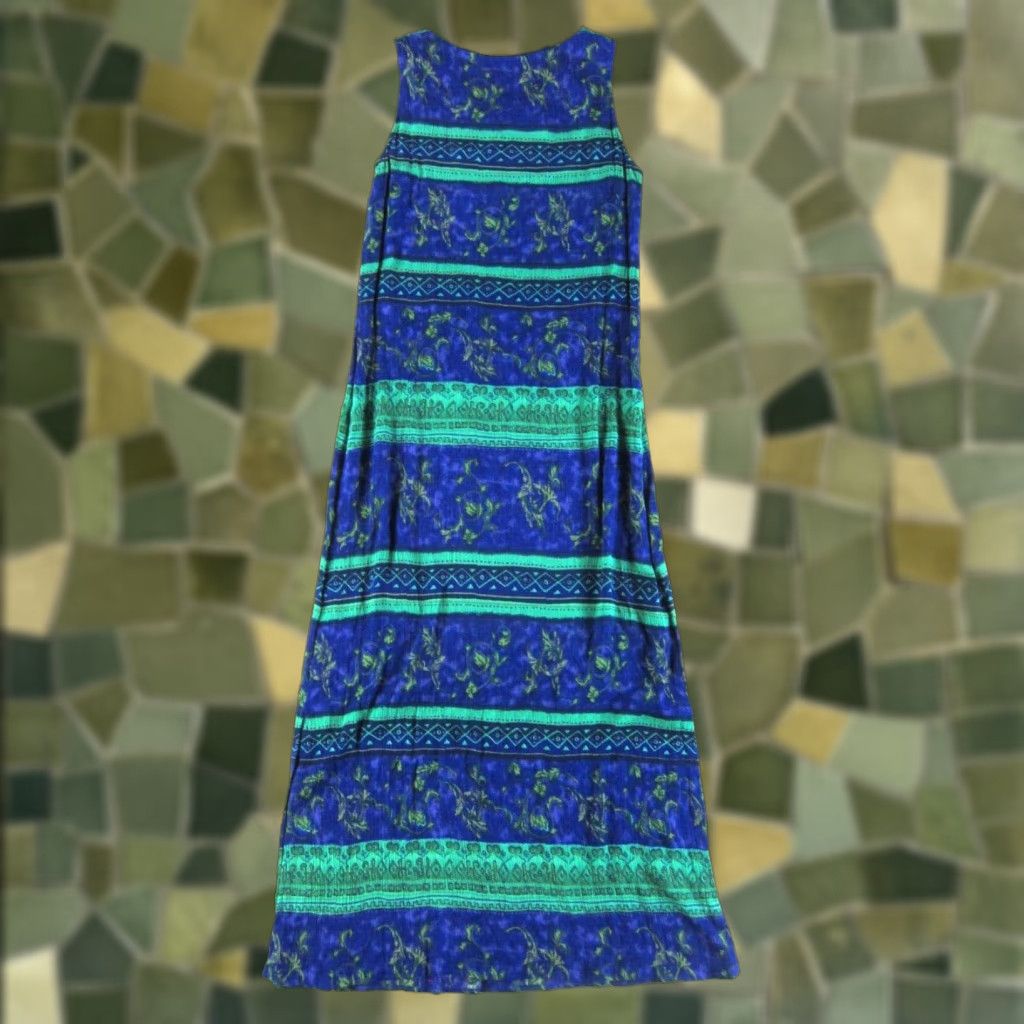 Vintage VTG Betsey Lauren 100% Rayon Blue Green Floral Maxi Long Tank Sun Dress 8 Size M / US 6-8 / IT 42-44 - 1 Thumbnail