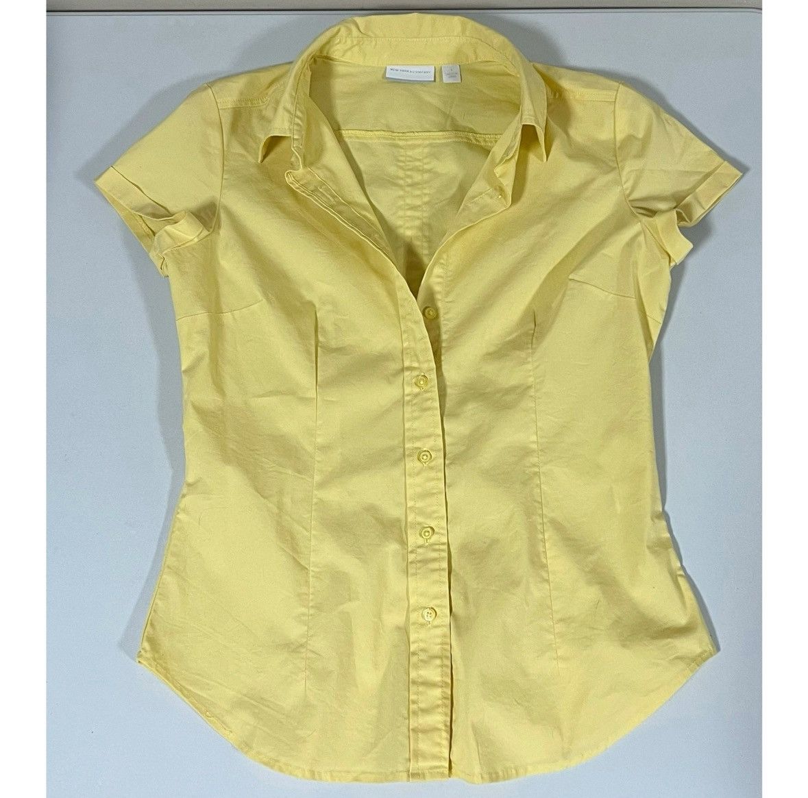 Jones New York Yellow Button-Down Collared Short Sleeve Top Blouse Size S 💛 Size S / US 4 / IT 40 - 1 Thumbnail