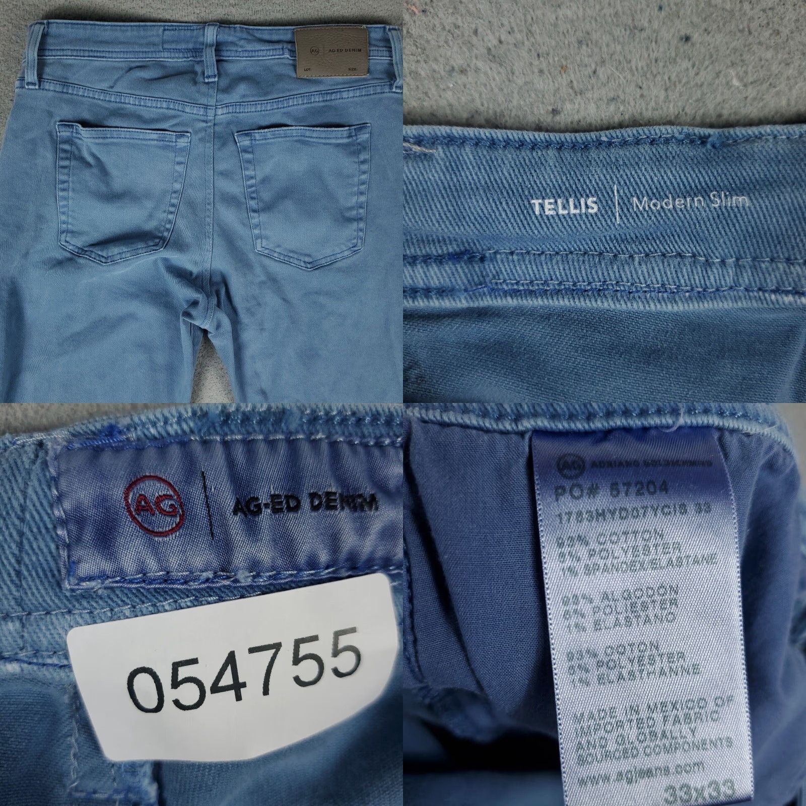 Vintage AG Adriano Goldschmied Mens Blue Straight Jeans 33x26 Regular Fit Cotton Denim Pants Mens Size US 33 - 8 Thumbnail