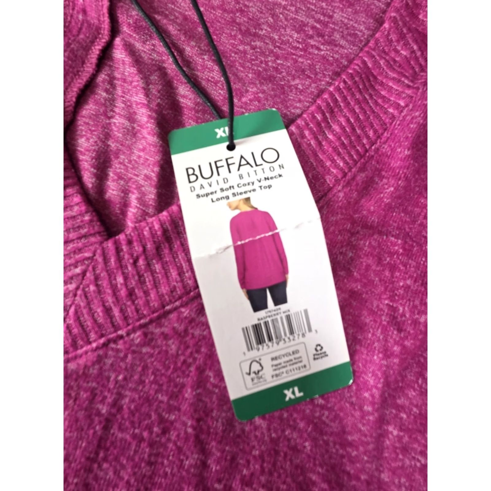 Vintage Buffalo Sweater Women XL Raspberry V-Neck Pullover Super Soft Cozy NWT David Bitton Size XL / US 12-14 / IT 48-50 - 2 Thumbnail